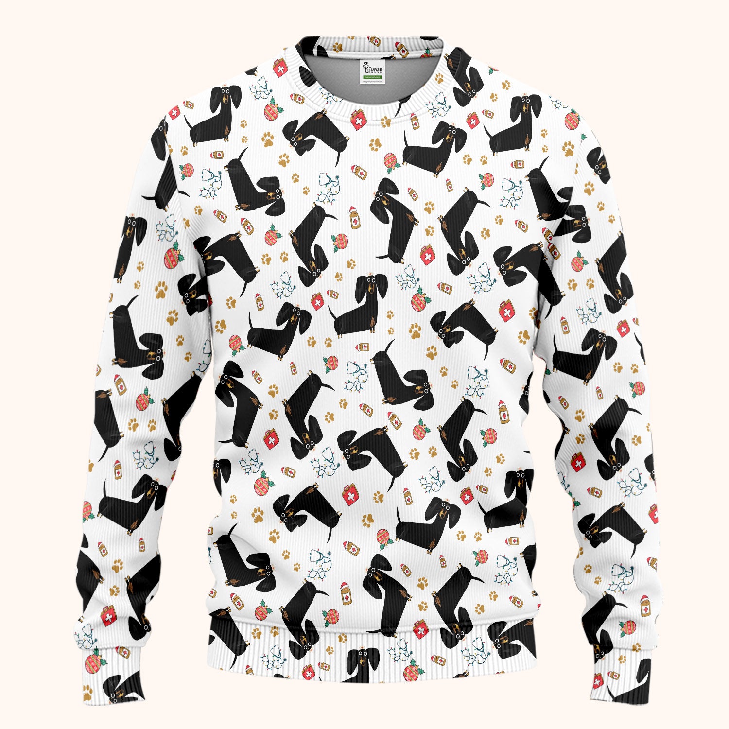 Funny Wiener Dog Scrub Sets for Nurses - Cute Black Dachshund Pants and V Neck Top - Dog Lover Nursing Uniform Gift for Women