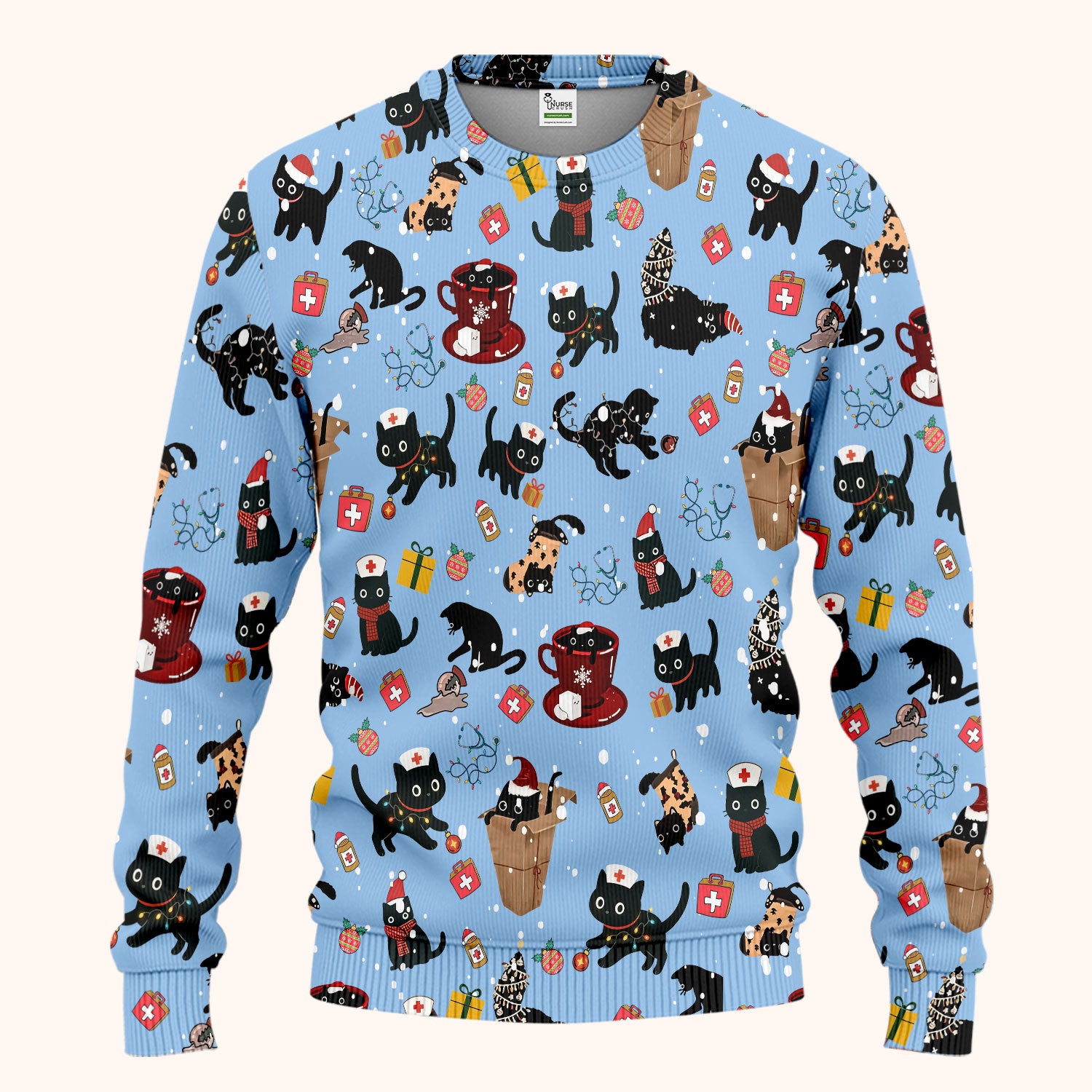 Funny Cat Scrub Sets for Women - Christmas Black Cats Pants and V Neck Top - Breathable Fabrics Nursing Uniform