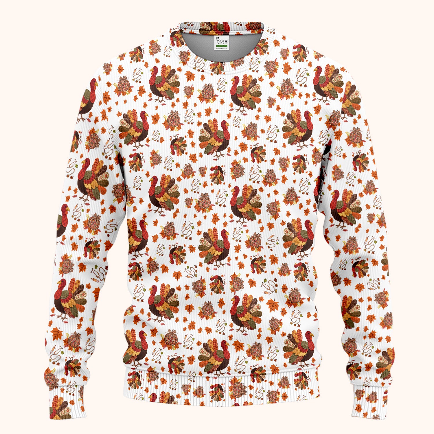 Thanksgiving Turkey Nurse Scrub Sets for Women - Fall Leaves Scrub Pants and V Neck Top - Autumn Nursing Uniform