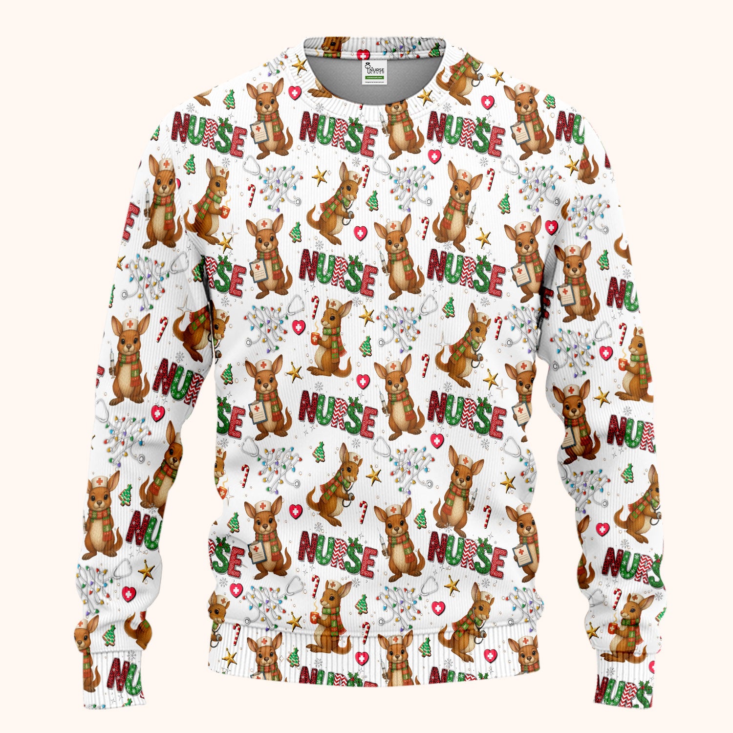 Aussie Kangaroo Christmas Scrub Set - Funny Holiday Nurse Shirt and Pants for Women - Cute Animal Medical Uniform