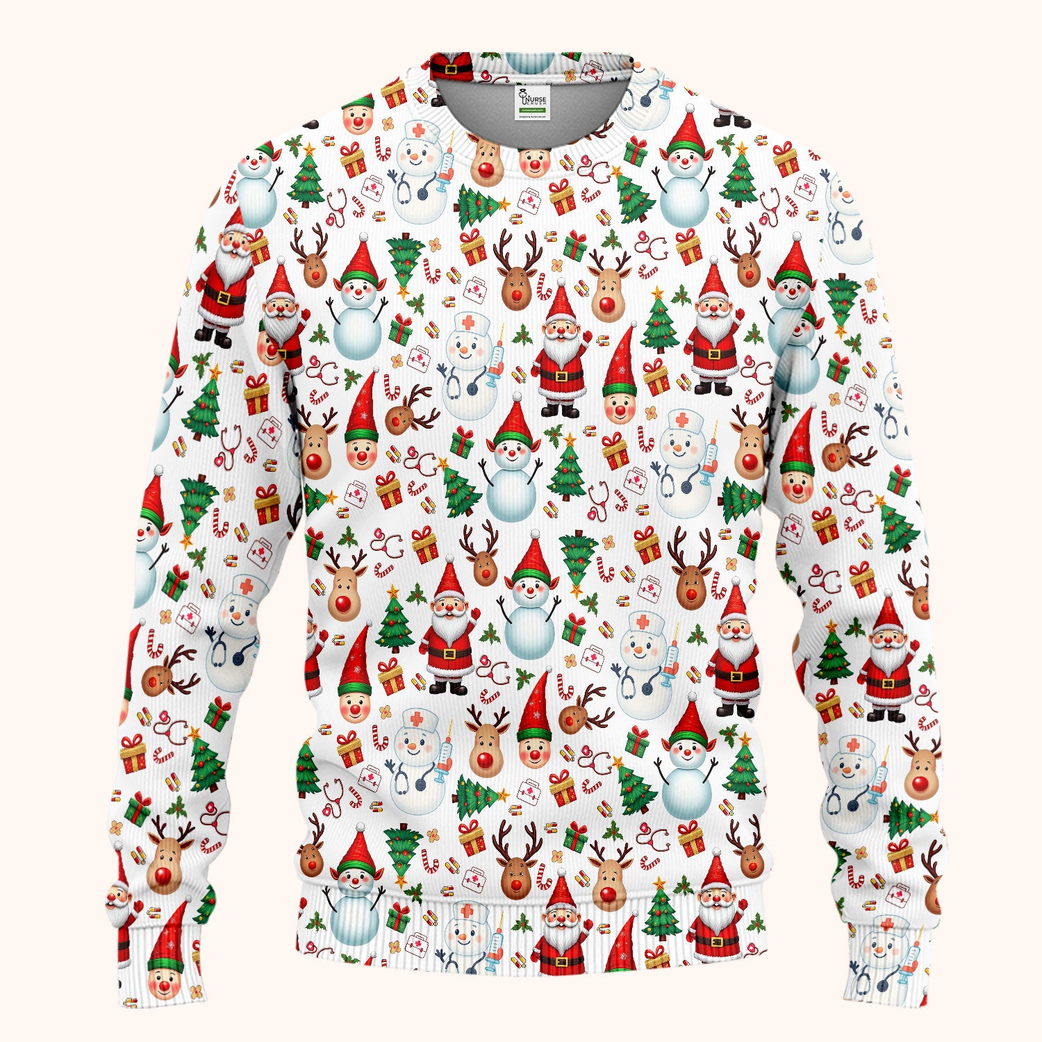 Christmas Scrub Set for Nurses - Cute Snowman Reindeer Santa Pattern - Holiday Medical Uniform RN CNA LPN Gift