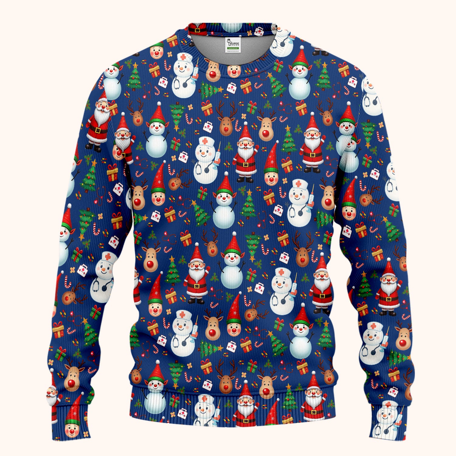 Christmas Nurse Scrub Set - Cute Snowman Santa Reindeer Pattern Medical Uniform - Festive Holiday Scrubs Pants and V Neck Top