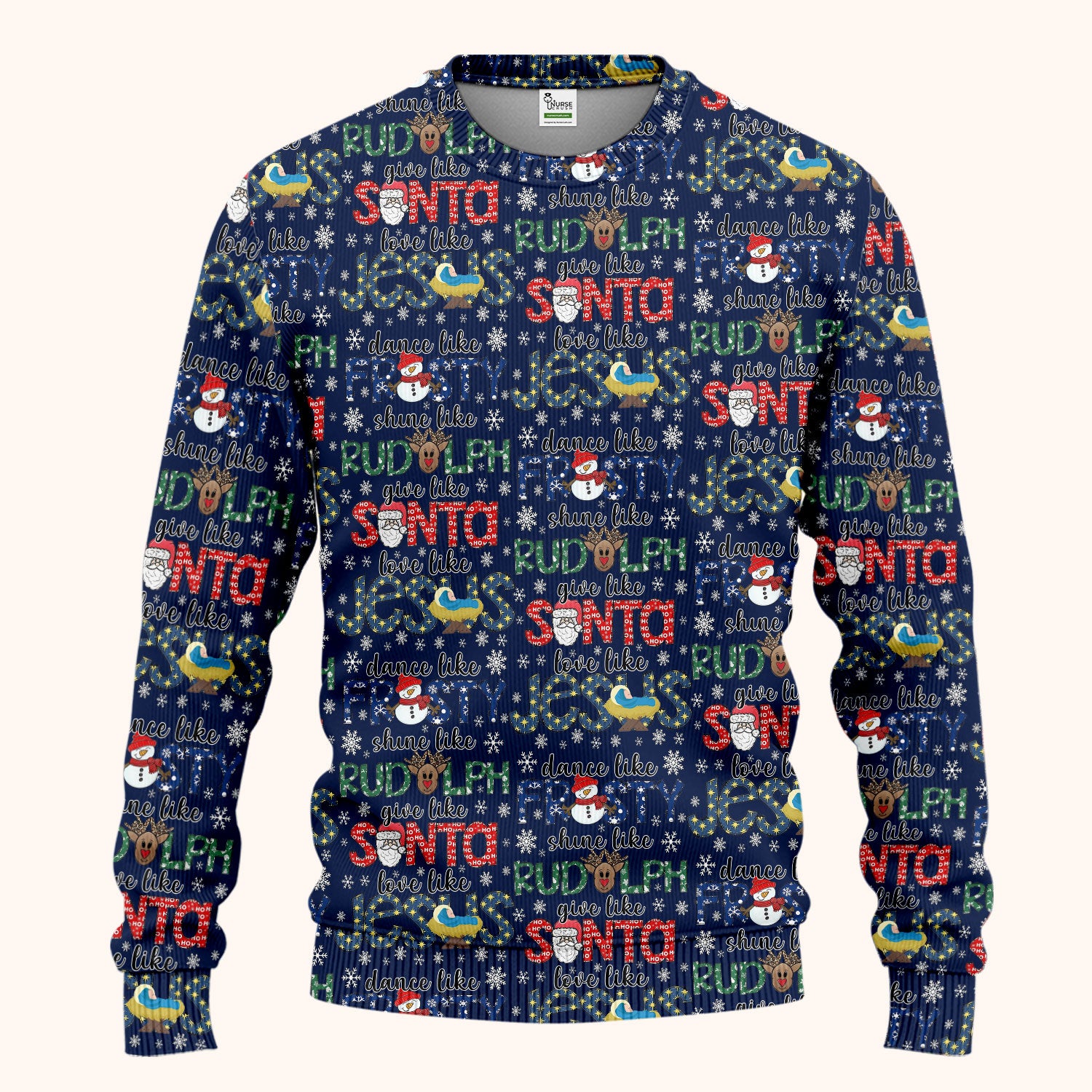 Xmas Rudolph Comfortable Scrub Set for Nurses - God Santa Scrub Pants and V Neck Top - Breathable Med Uniform