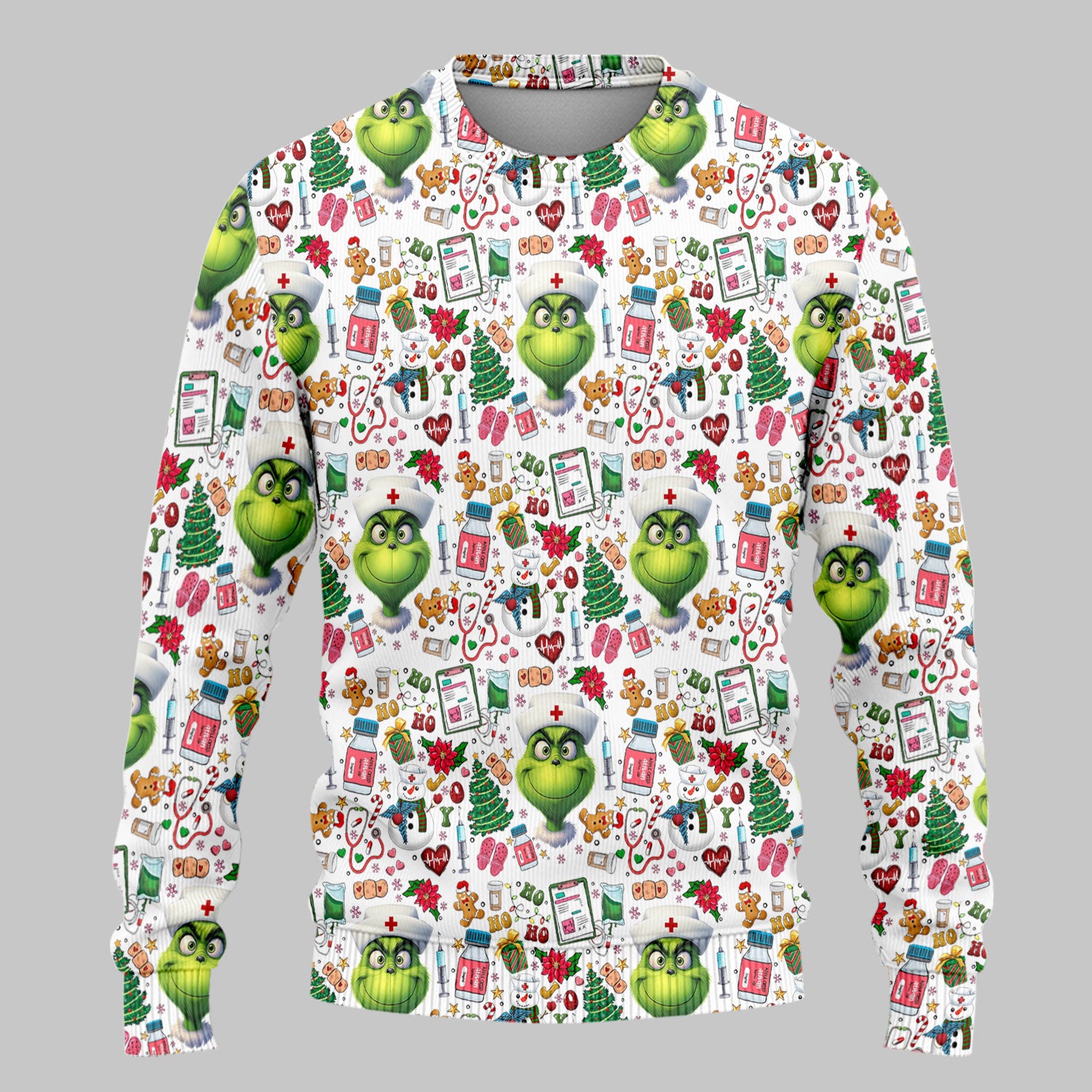 Funny Grinch Scrub Set for Women - Christmas Medical Uniform Top and Pants - Holiday Ugly Sweater Comfortable Nursing Outfit