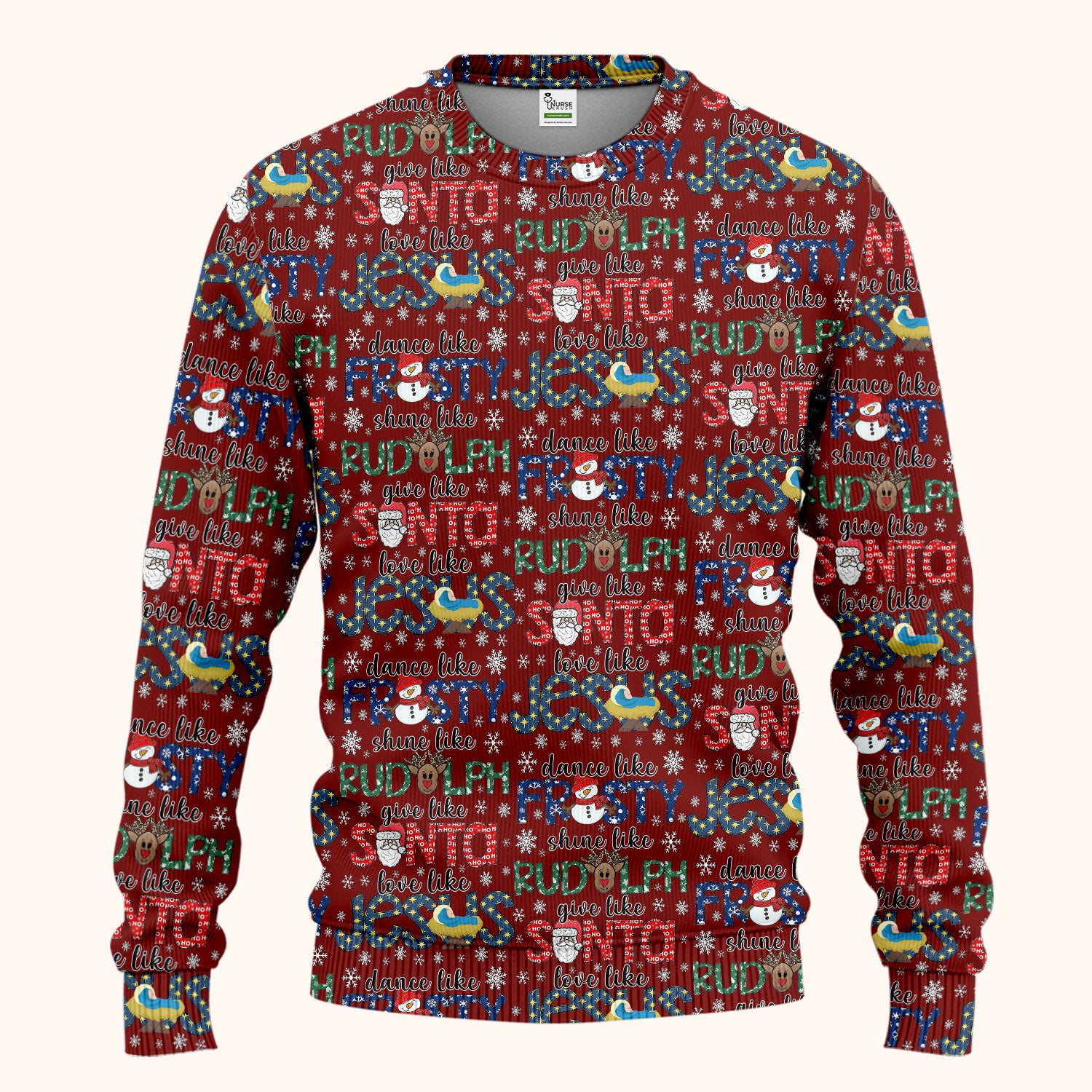 Xmas Rudolph Comfortable Scrub Set for Nurses - God Santa Scrub Pants and V Neck Top - Breathable Med Uniform