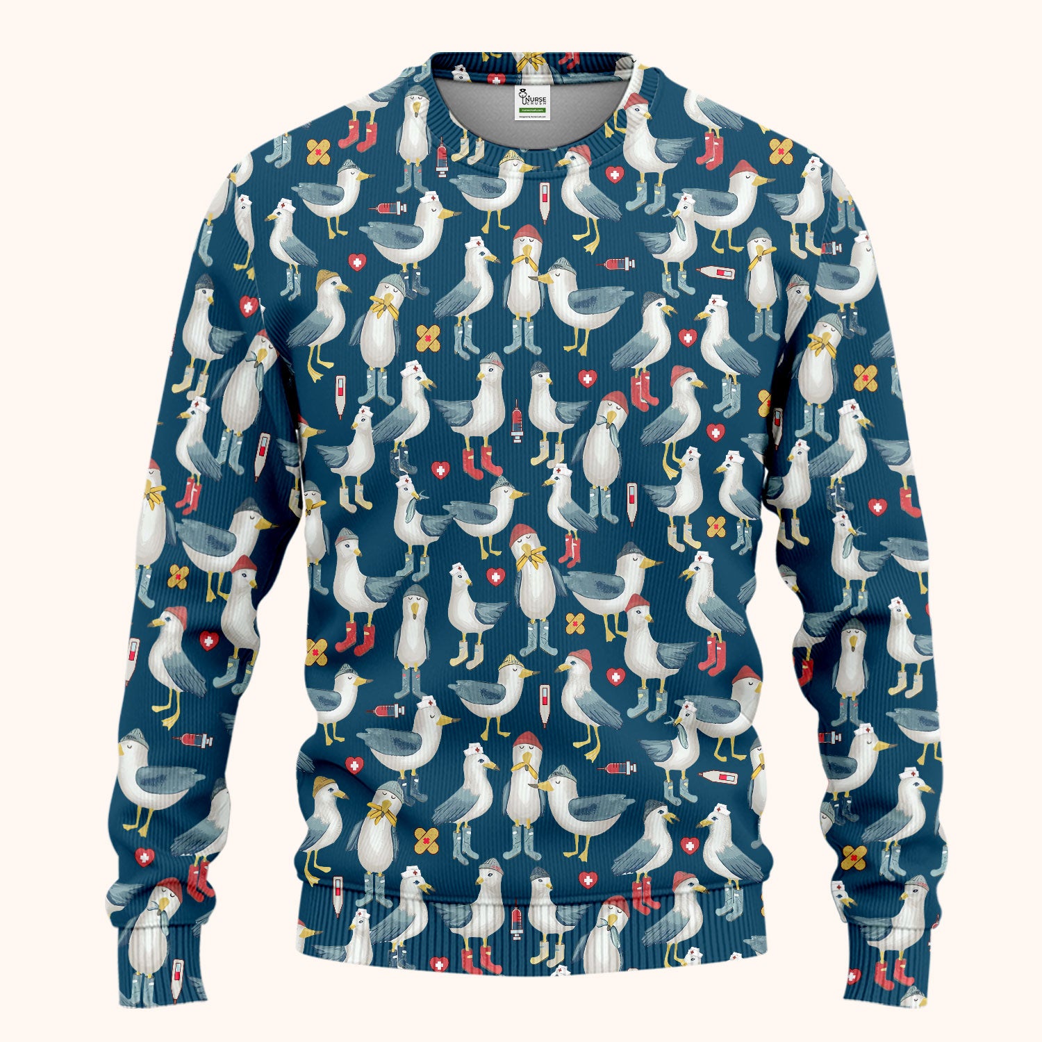 Seagull Scrub Set for Nurses - Adorable Birds Medical Uniform - Funny Scrubs Pants and V Neck Top for RN CNA LPN