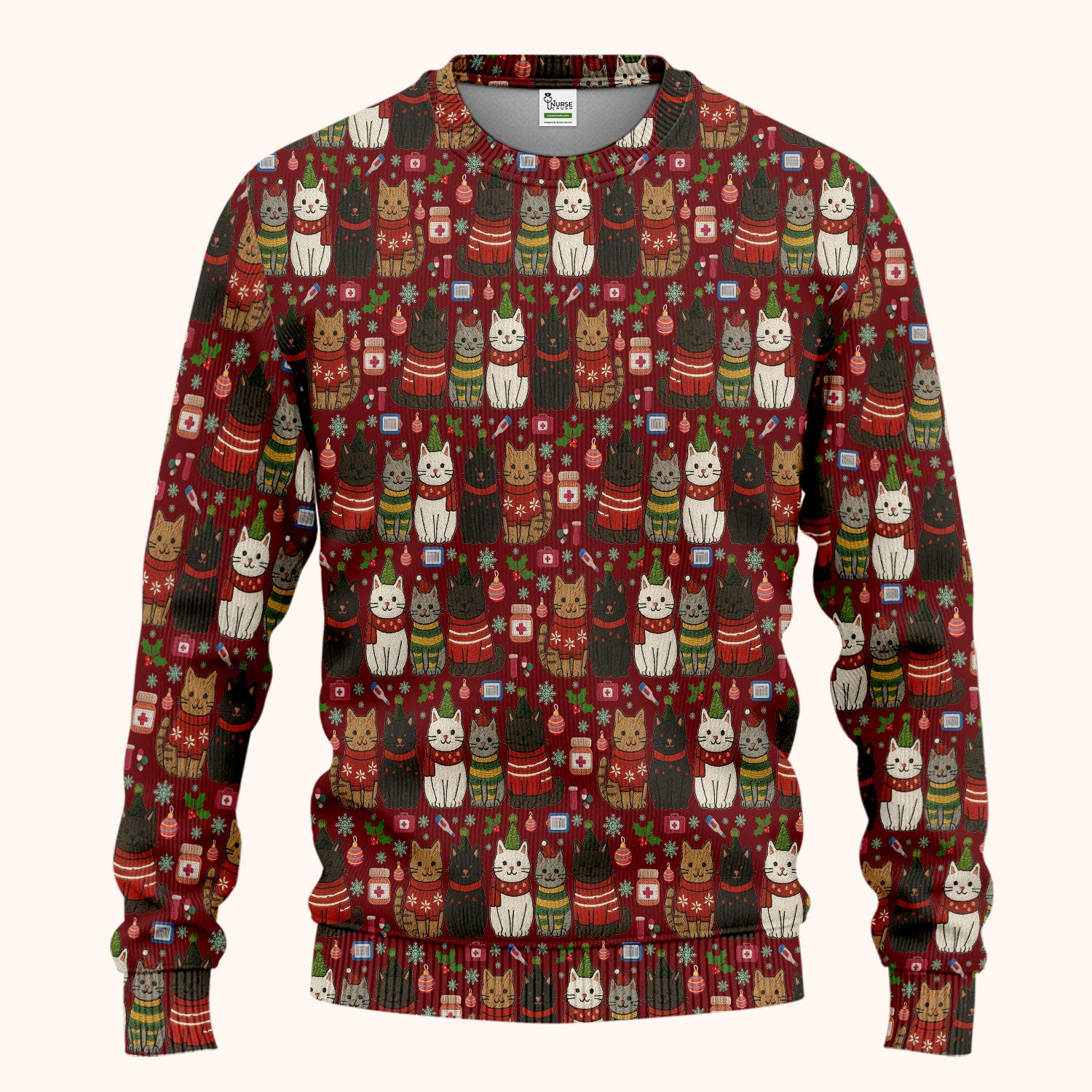 Christmas Cat Scrub Set, Festive Holiday Scrubs With Top And Pants, Cute Cat Lover Medical Uniform For Nurses And Doctors