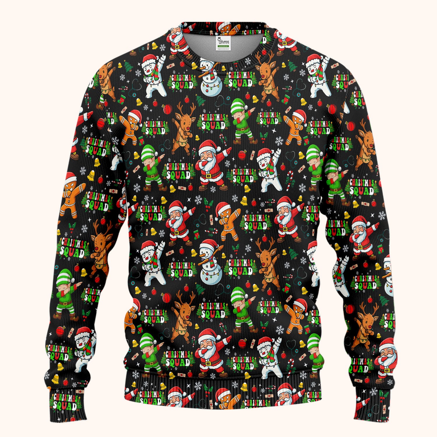 Christmas Squad Scrub Set - Funny Santa & Reindeer Pants and V Neck Top - Cute Holiday Medical Uniform for Nurses, Doctors & Vet Techs