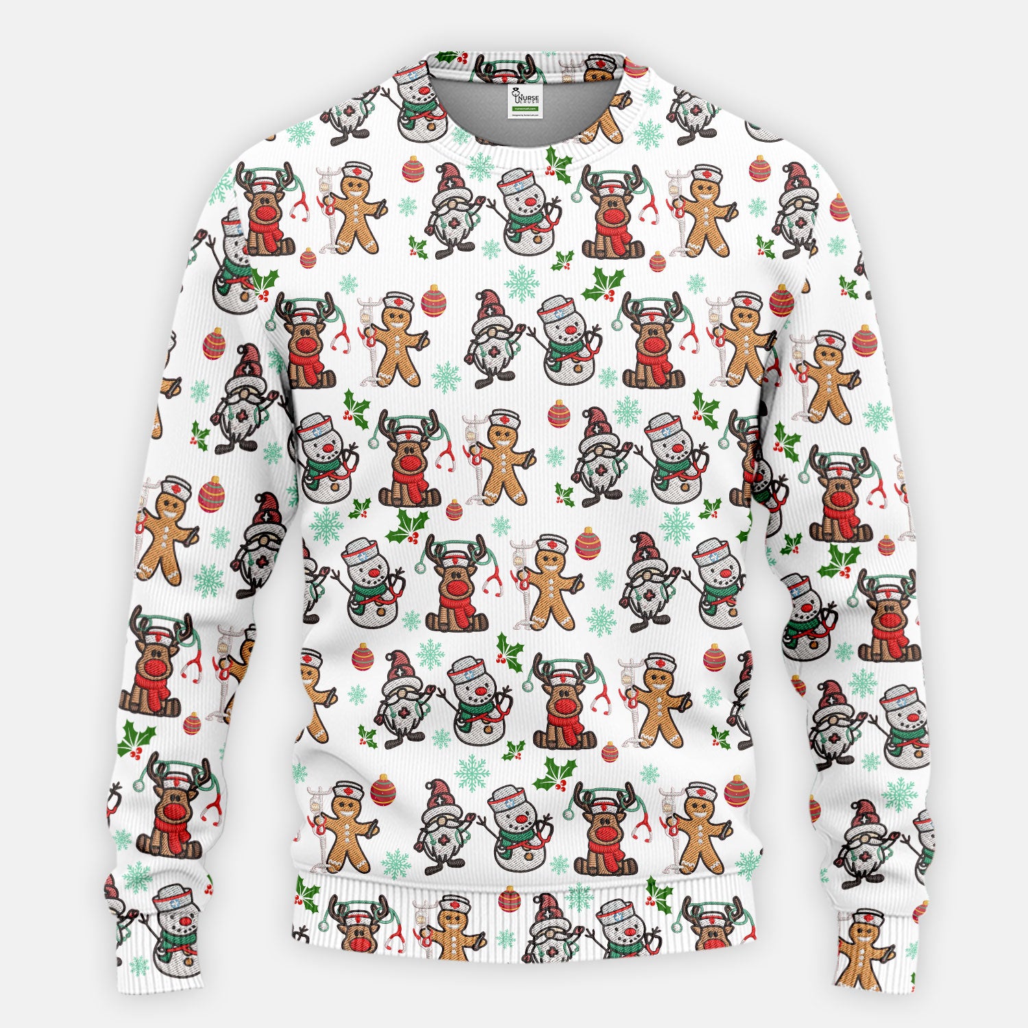 Christmas Gingerbread Scrubs Set for Women - Comfortable Scrubs for Nurses - Reindeer Santa Pants and V Neck Top