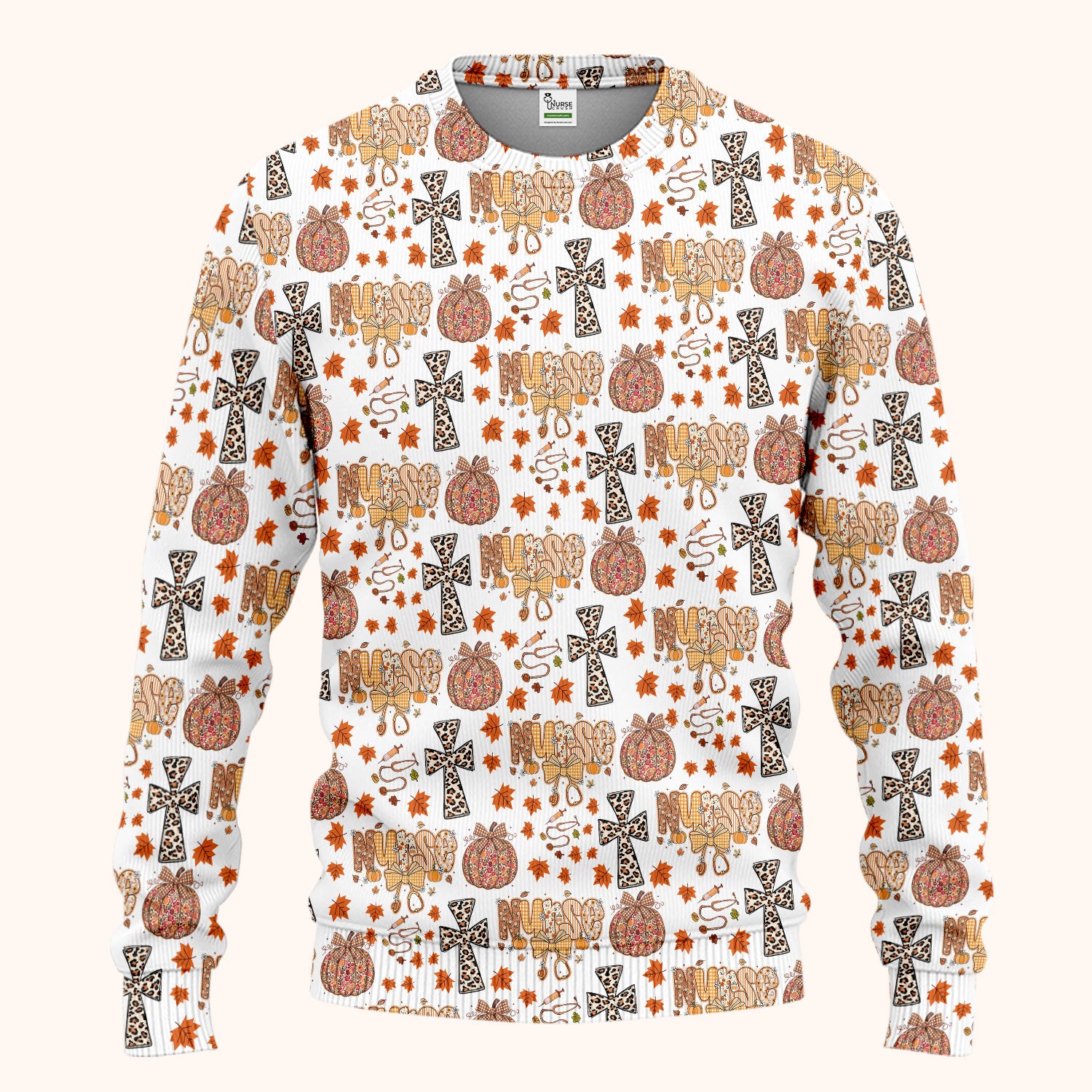 Floral Pumpkin Scrub Set for Women - Coquette Bow Thanksgiving Scrubs Pants and V Neck Top - Comfortable Medical Uniform