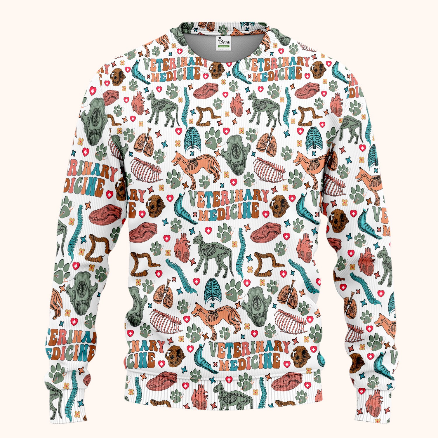 Veterinary Medicine Scrub Set - Cute Animal Anatomy Scrubs Pants and V Neck Top - Fun Vet Tech Nurse Uniform for Women