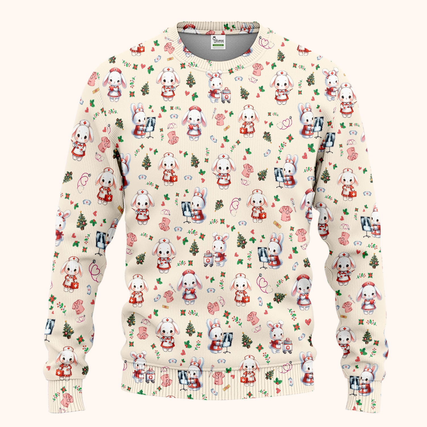 Cute Bunny Scrub Set for Nurse - Adorable Christmas Rabbit Pants and V Neck Top - Funny Holiday Medical Shirt Gift