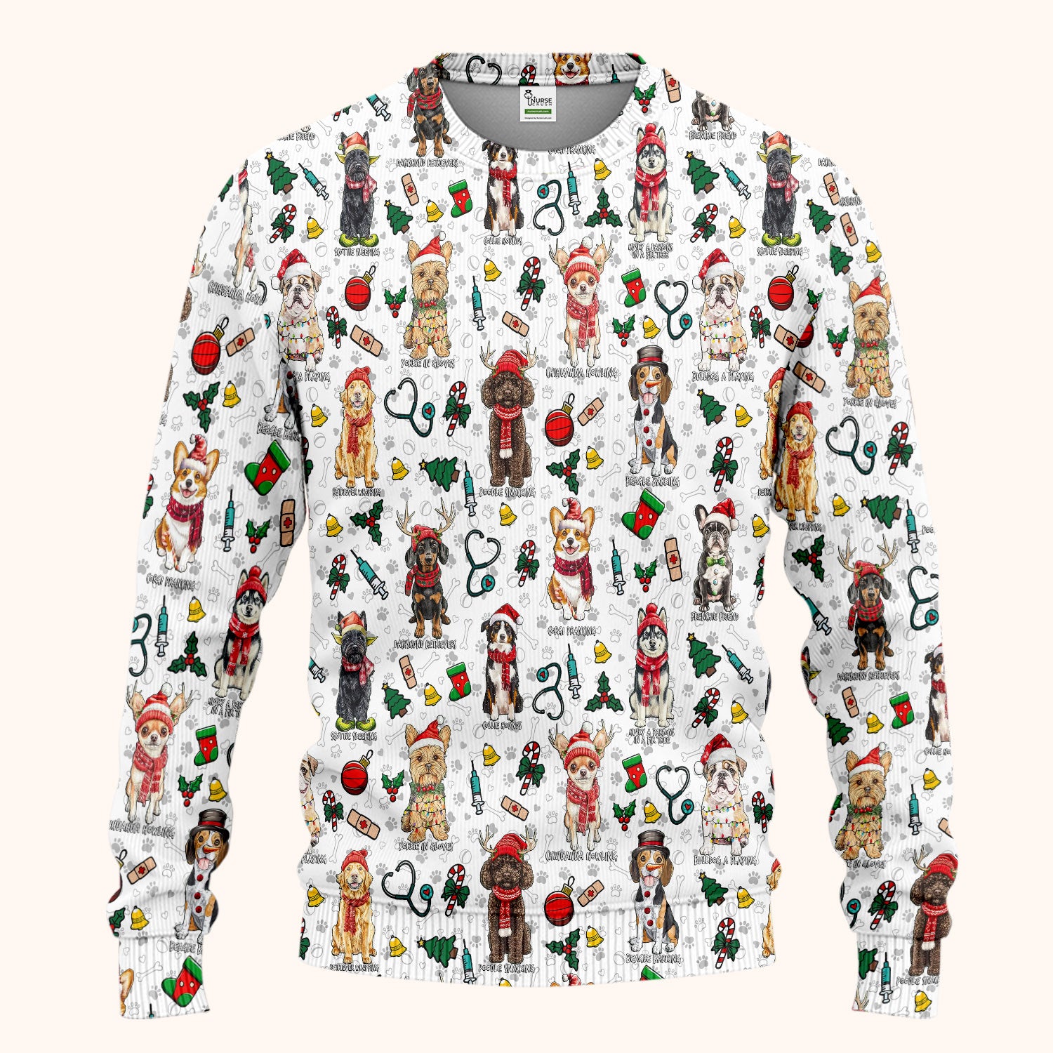 Cute Christmas Dog Scrubs Sets for Nurses - Corgi, Dachshund, Husky, Poodle & Labrador - Funny Holiday Medical Uniform for RN CNA LPN