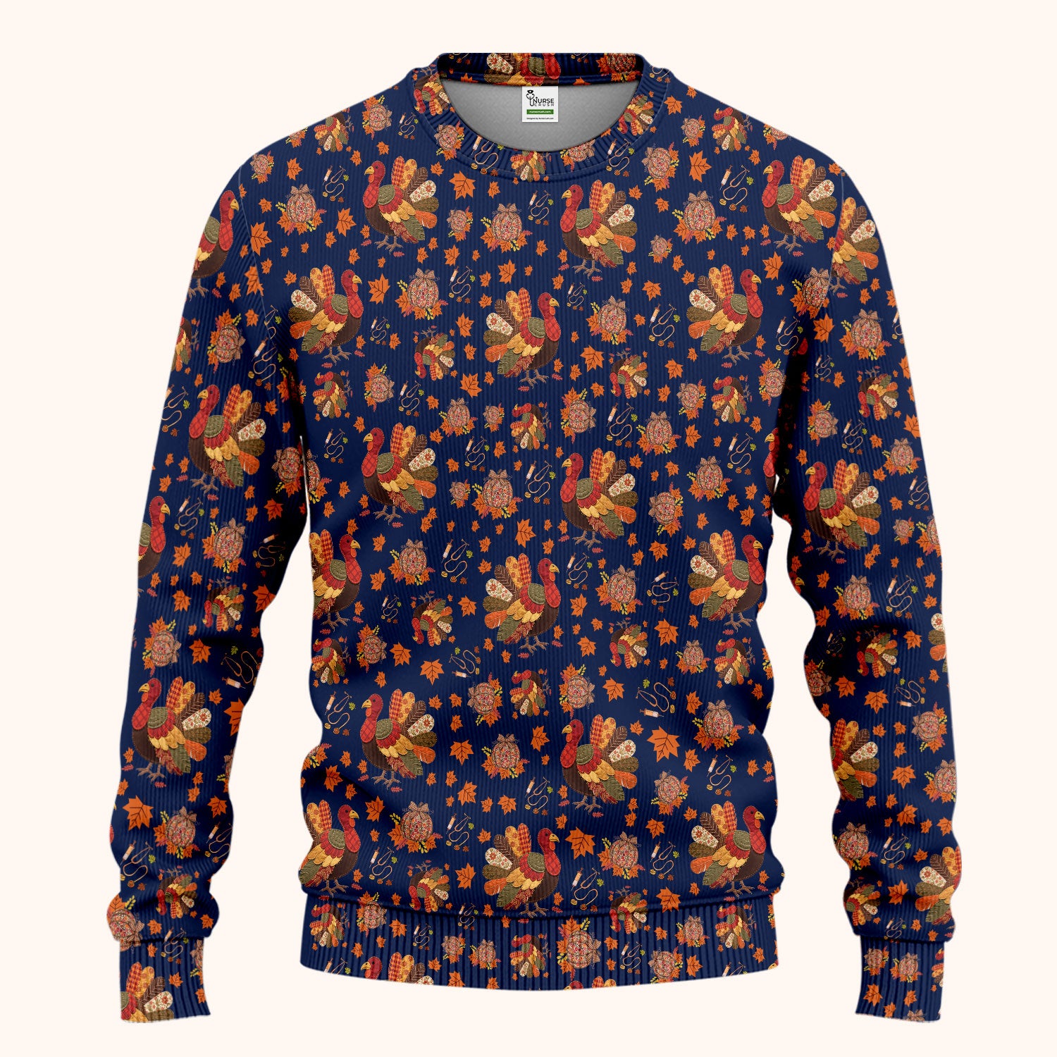 Fall Leaves Thanksgiving Women's Scrub Set - Comfortable Scrub Pants and V Neck Top - Funny Turkey Nursing Uniform