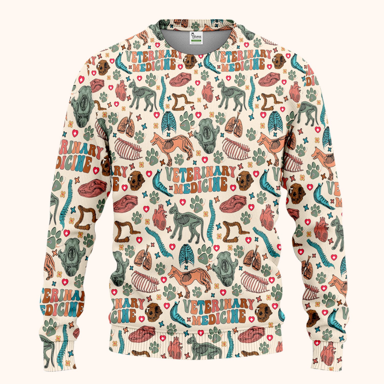 Veterinary Medicine Scrub Set - Cute Animal Anatomy Scrubs Pants and V Neck Top - Fun Vet Tech Nurse Uniform for Women