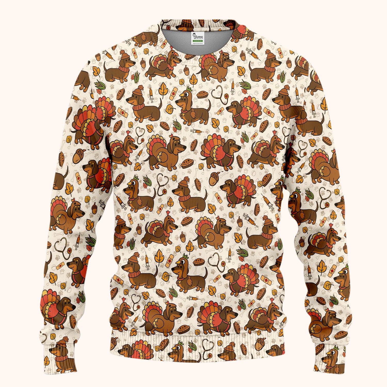 Thanksgiving Wiener Dog Scrub Set - Funny Dachshund Turkey Scrubs Pants and V Neck Top - Fall Winter Gift for Women