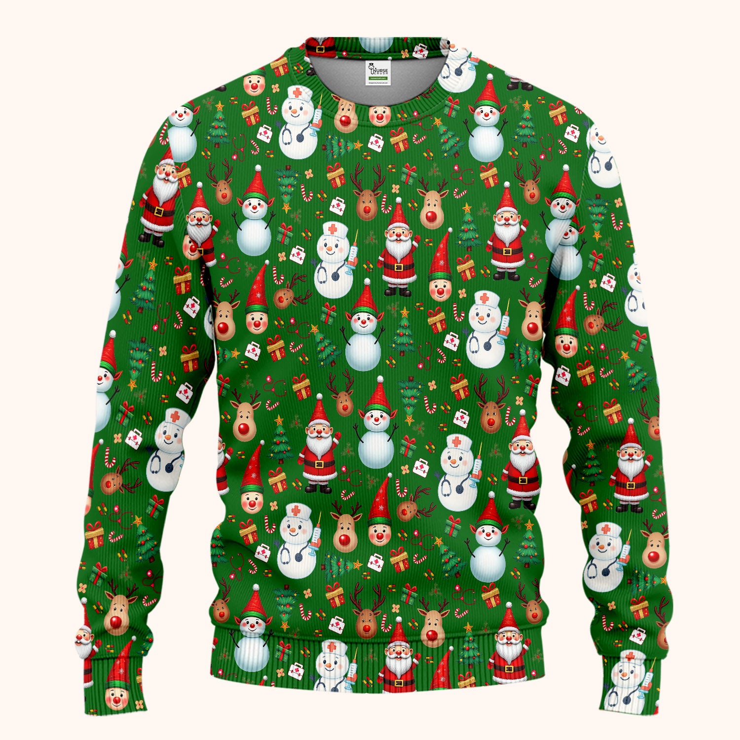 Christmas Nurse Scrub Set - Cute Snowman Santa Reindeer Pattern Medical Uniform - Festive Holiday Scrubs Pants and V Neck Top
