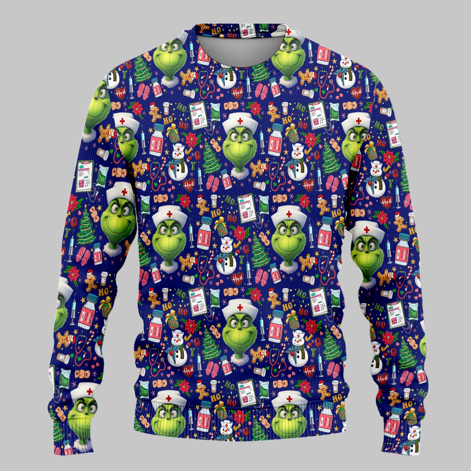 Funny Grinch Scrub Set for Women - Christmas Medical Uniform Top and Pants - Holiday Ugly Sweater Comfortable Nursing Outfit