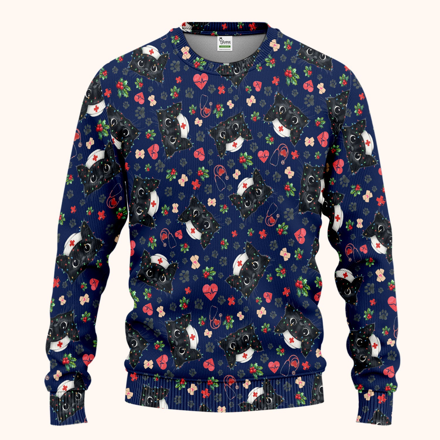 Black Cats Comfortable Scrubs for Nurses - Cute Kittens Christmas Scrubs Pants and V Neck Top - Breathable Med Uniform Gift for Women