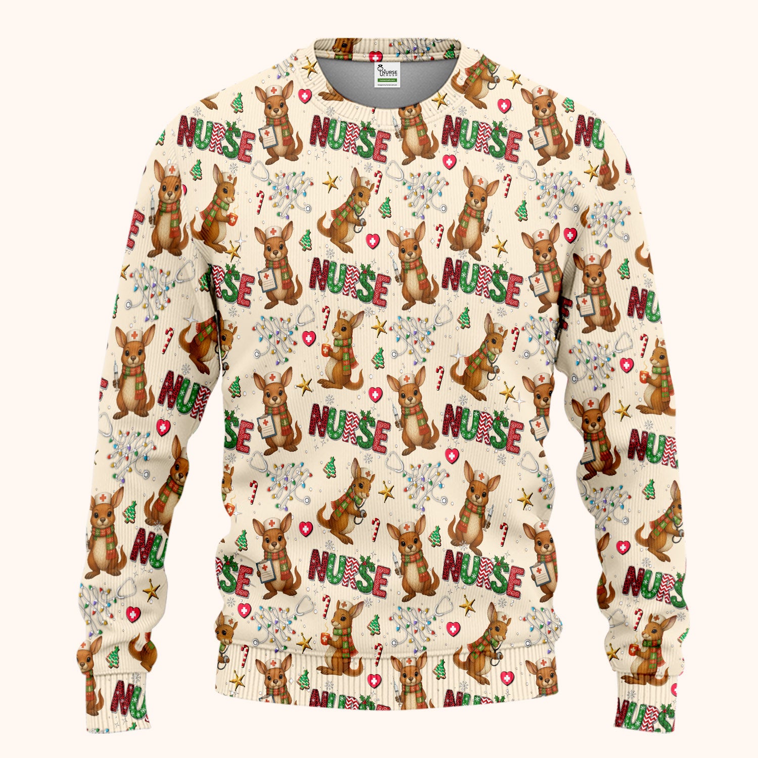 Aussie Kangaroo Christmas Scrub Set - Funny Holiday Nurse Shirt and Pants for Women - Cute Animal Medical Uniform