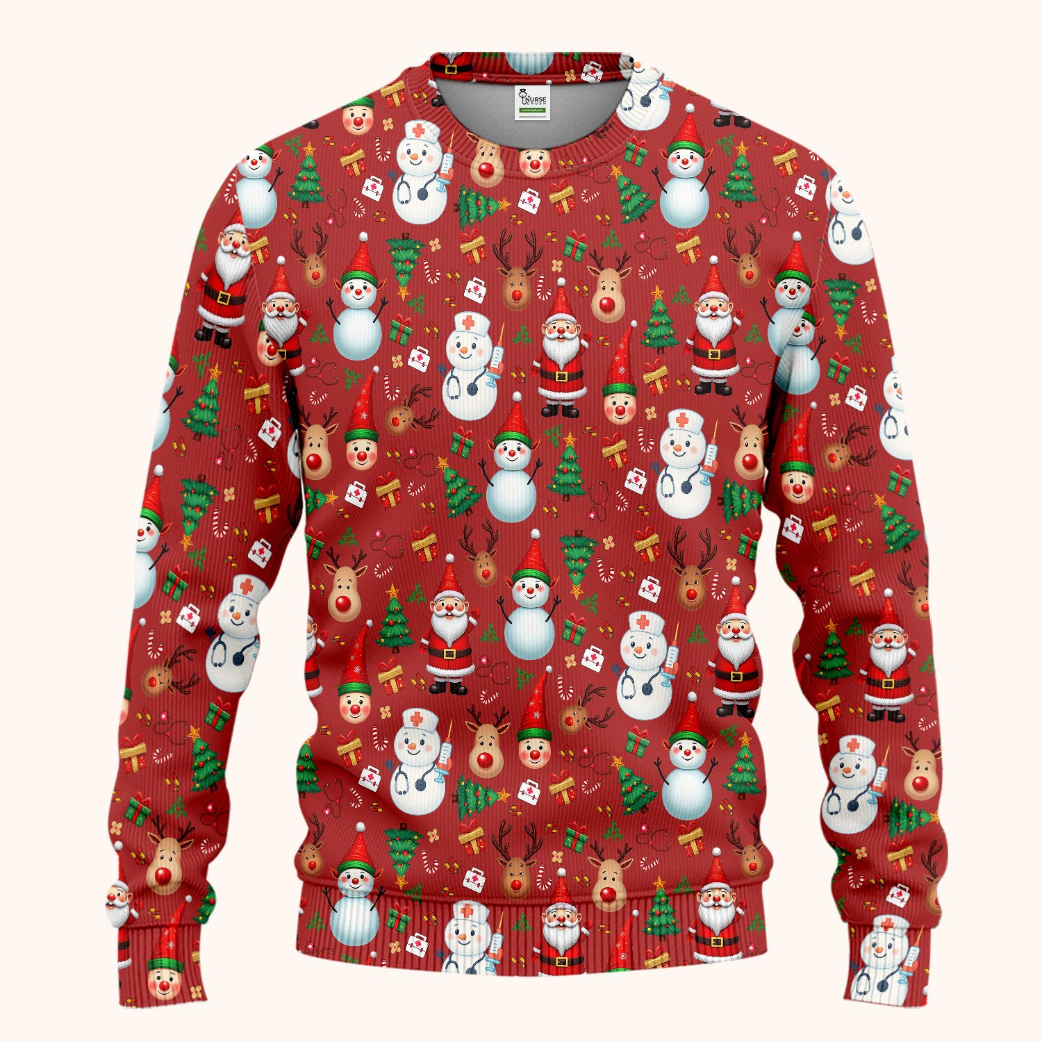 Christmas Nurse Scrub Set - Cute Snowman Santa Reindeer Pattern Medical Uniform - Festive Holiday Scrubs Pants and V Neck Top