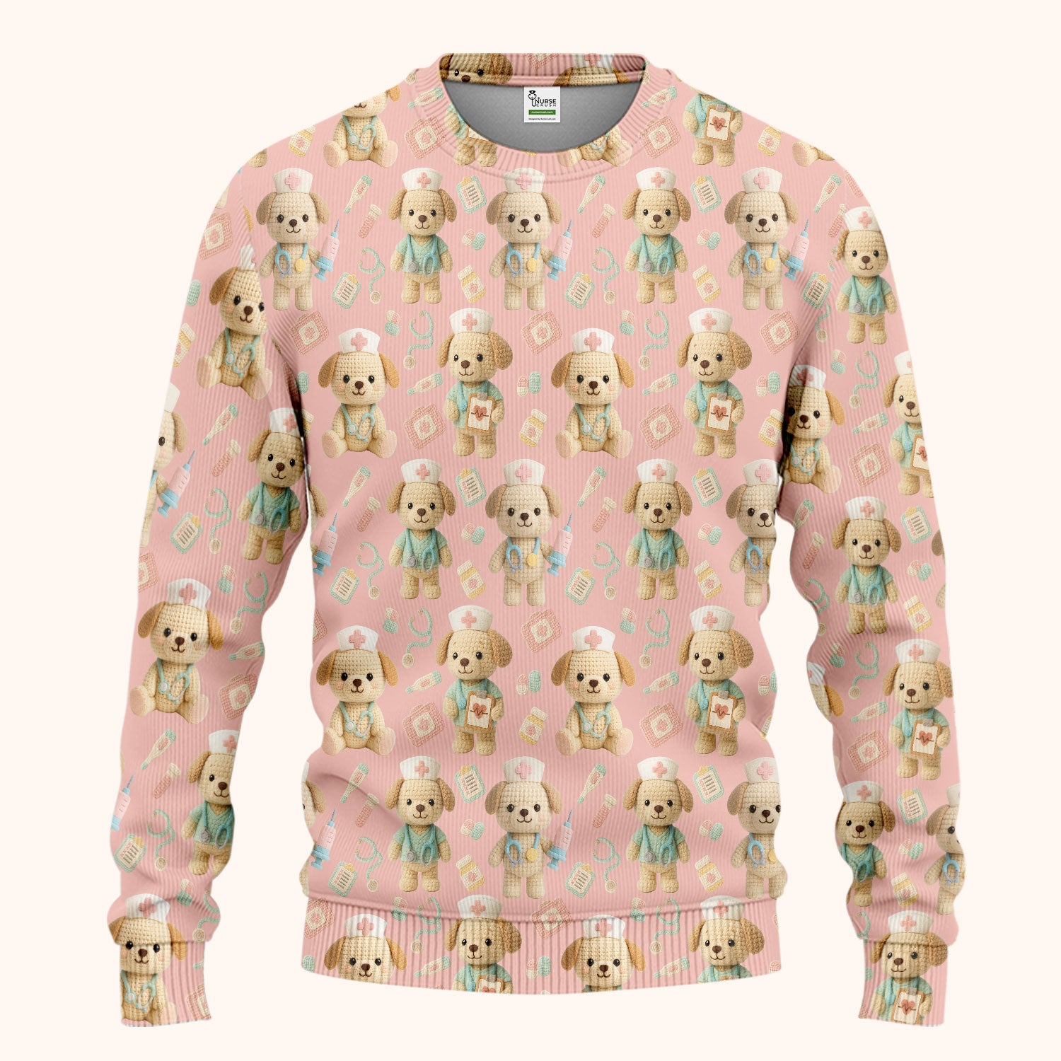 Cute Labrador Scrub Set for Nurse - Pastel Crochet Dog Scrubs Pants and V Neck Top - Adorable Puppy Med Uniform Gift for Women