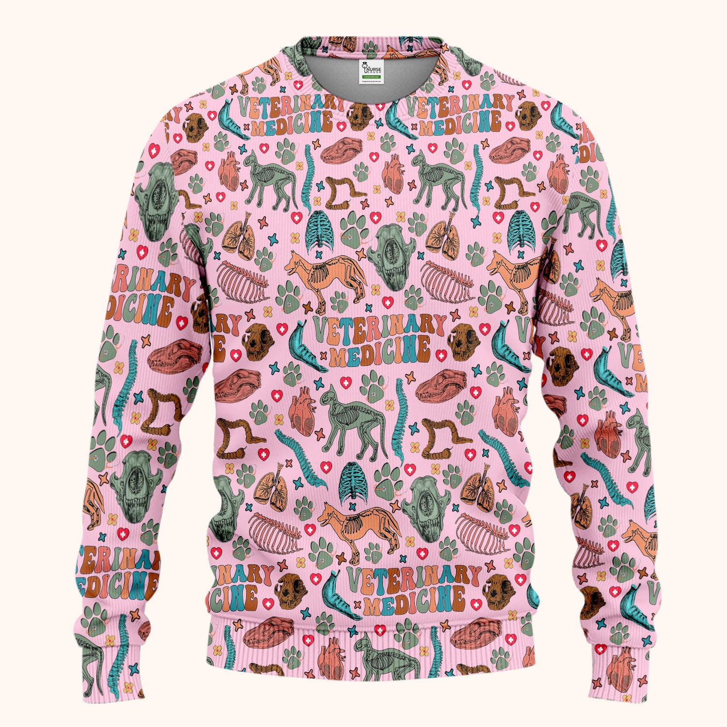 Veterinary Medicine Scrub Set - Cute Animal Anatomy Scrubs Pants and V Neck Top - Fun Vet Tech Nurse Uniform for Women