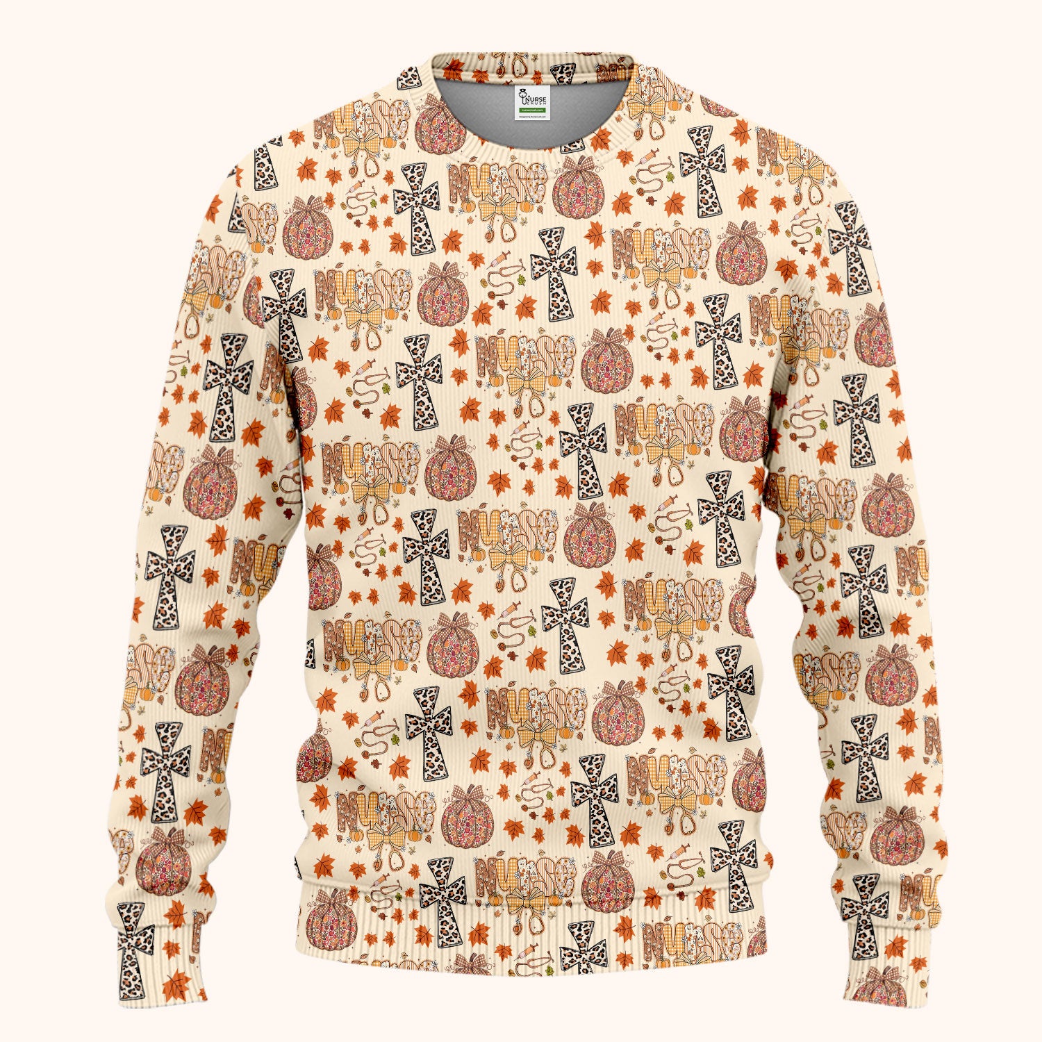 I Will Praise Him In Every Season - Boho Pumpkin Leopard Cross Fall Scrub Sets for Nurse - Thanksgiving Med Uniform for Women