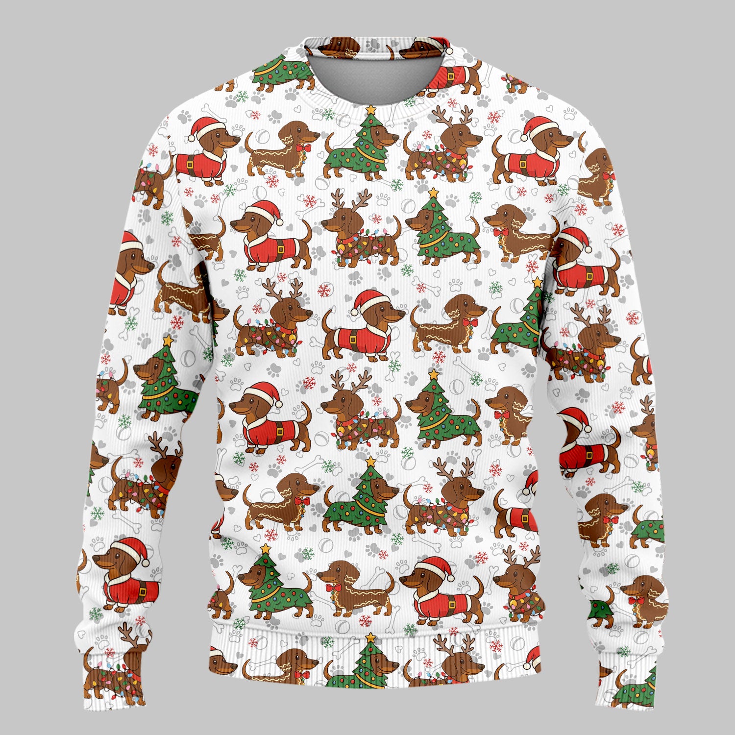 Christmas Weenie Dog Scrub Sets - Xmas Dachshund Scrub Pants - Cute Sausage Puppy V Neck Top - Ugly Sweater for Pet Lover
