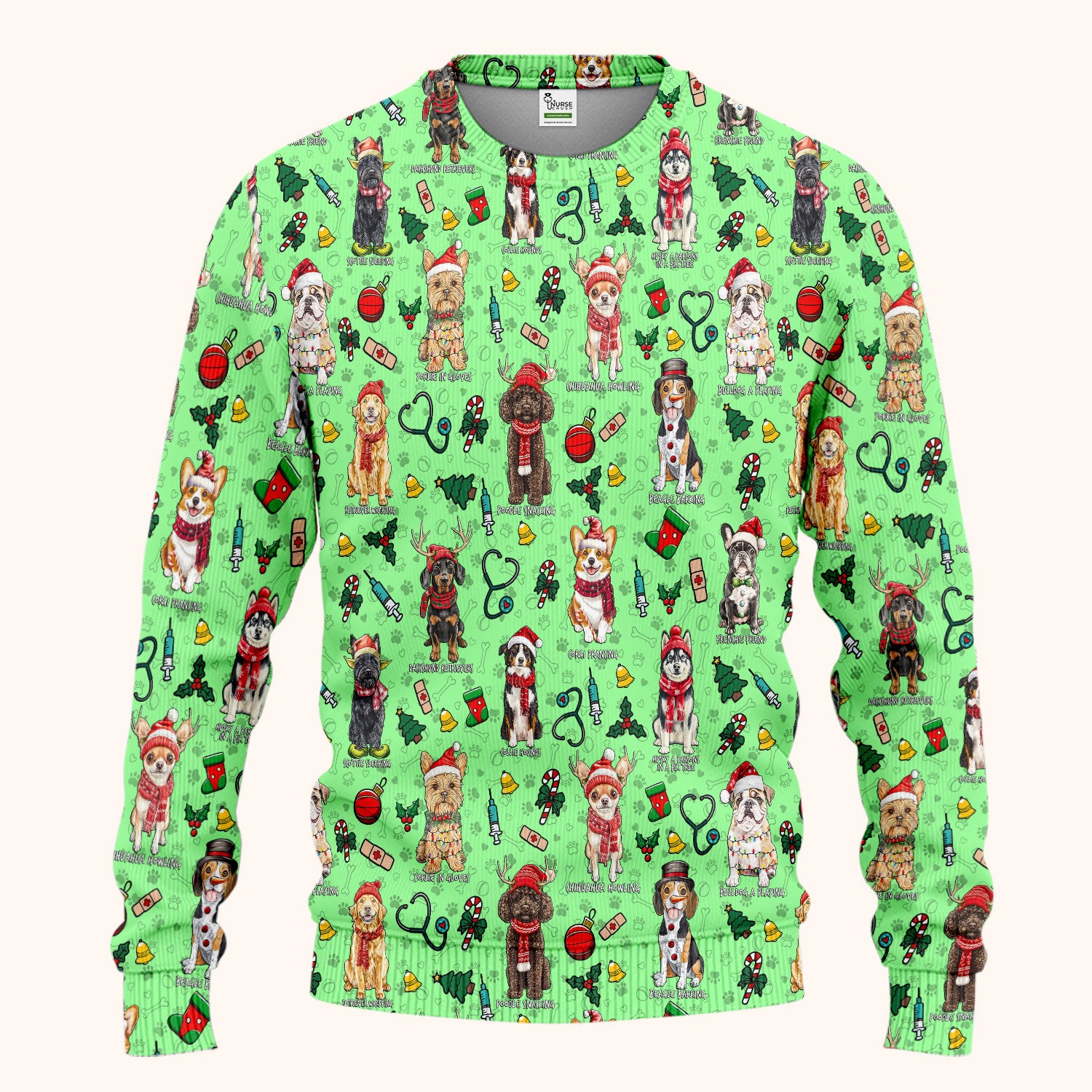 Cute Christmas Dog Scrubs Sets for Nurses - Corgi, Dachshund, Husky, Poodle & Labrador - Funny Holiday Medical Uniform for RN CNA LPN