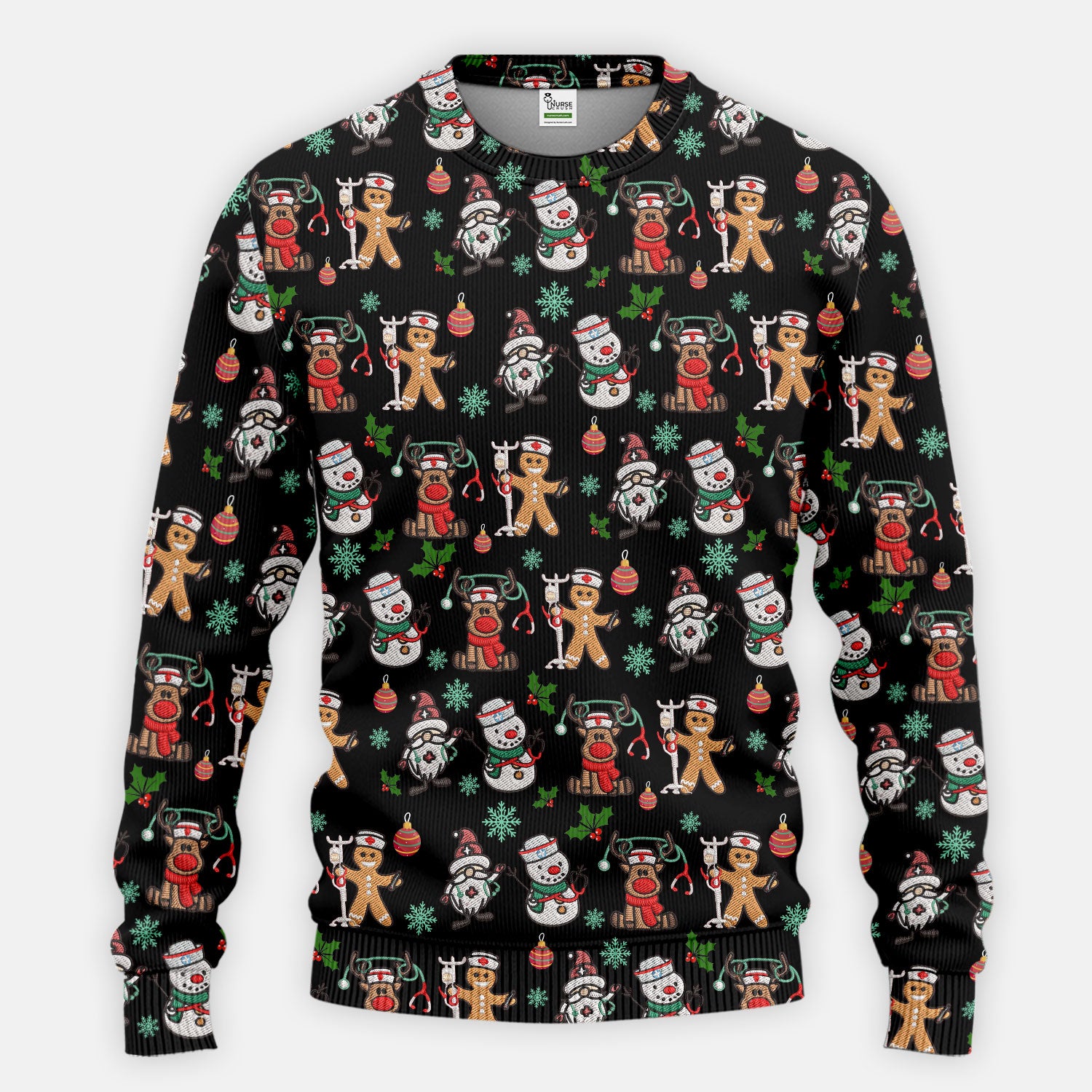 Christmas Gingerbread Scrubs Set for Women - Comfortable Scrubs for Nurses - Reindeer Santa Pants and V Neck Top