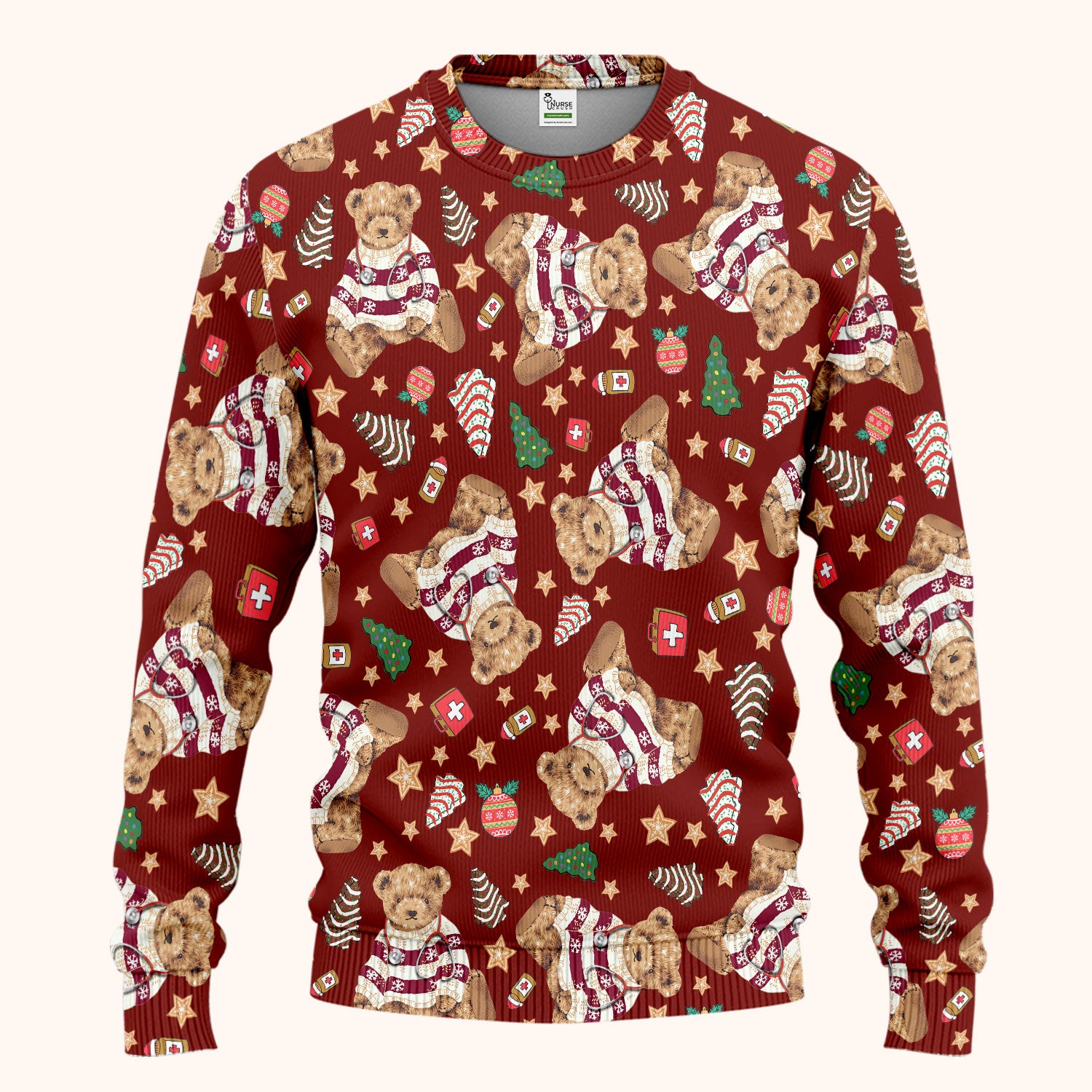Teddy Bear Christmas Scrub Set - Festive Scrubs Pants and V Neck Top for Women - Gift for Nurses RN CNA LPN