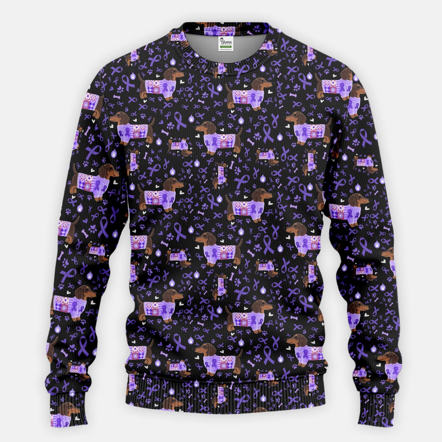 Purple Ribbon Dachshund Scrub Sets - Cute Awareness Dog Paw Prints Scrub Pants and V Neck Top - Support Lupus Cancer Med Uniform