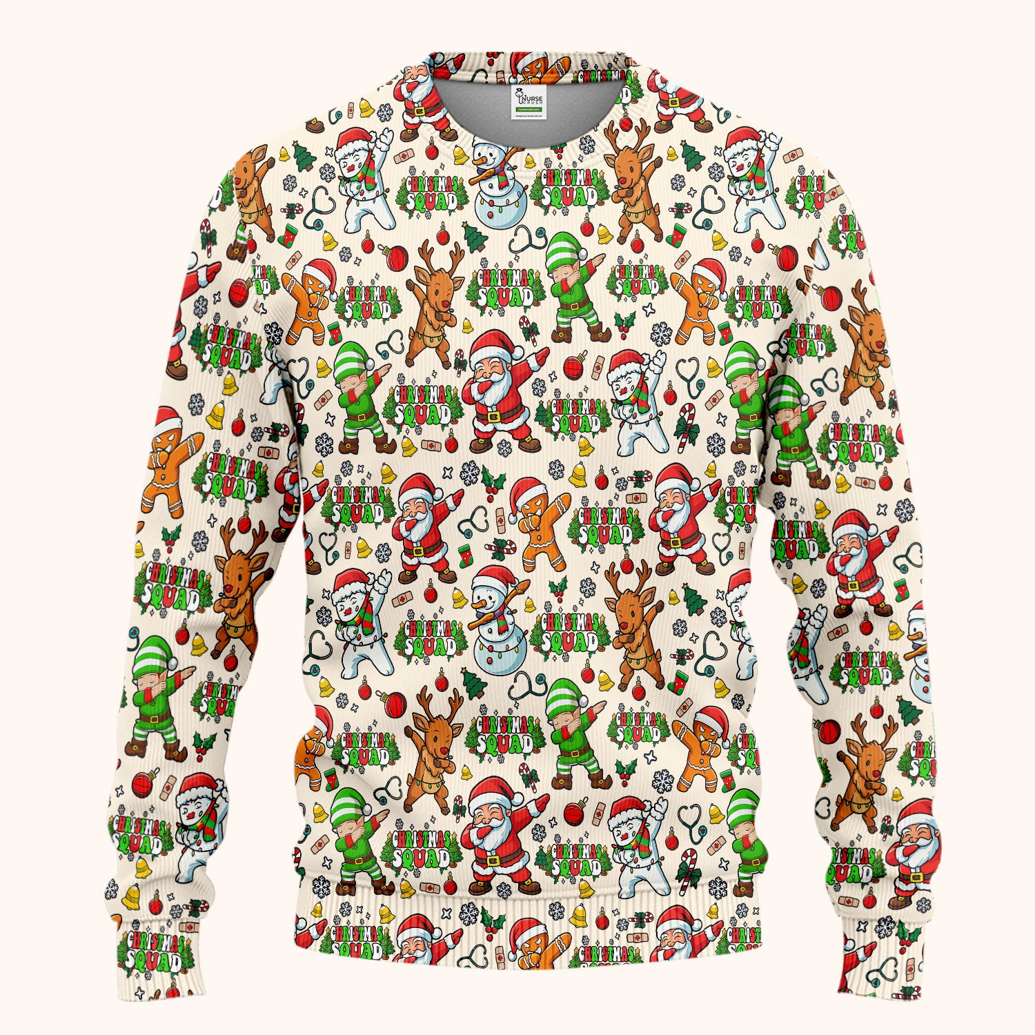 Christmas Squad Scrub Set - Funny Santa & Reindeer Pants and V Neck Top - Cute Holiday Medical Uniform for Nurses, Doctors & Vet Techs