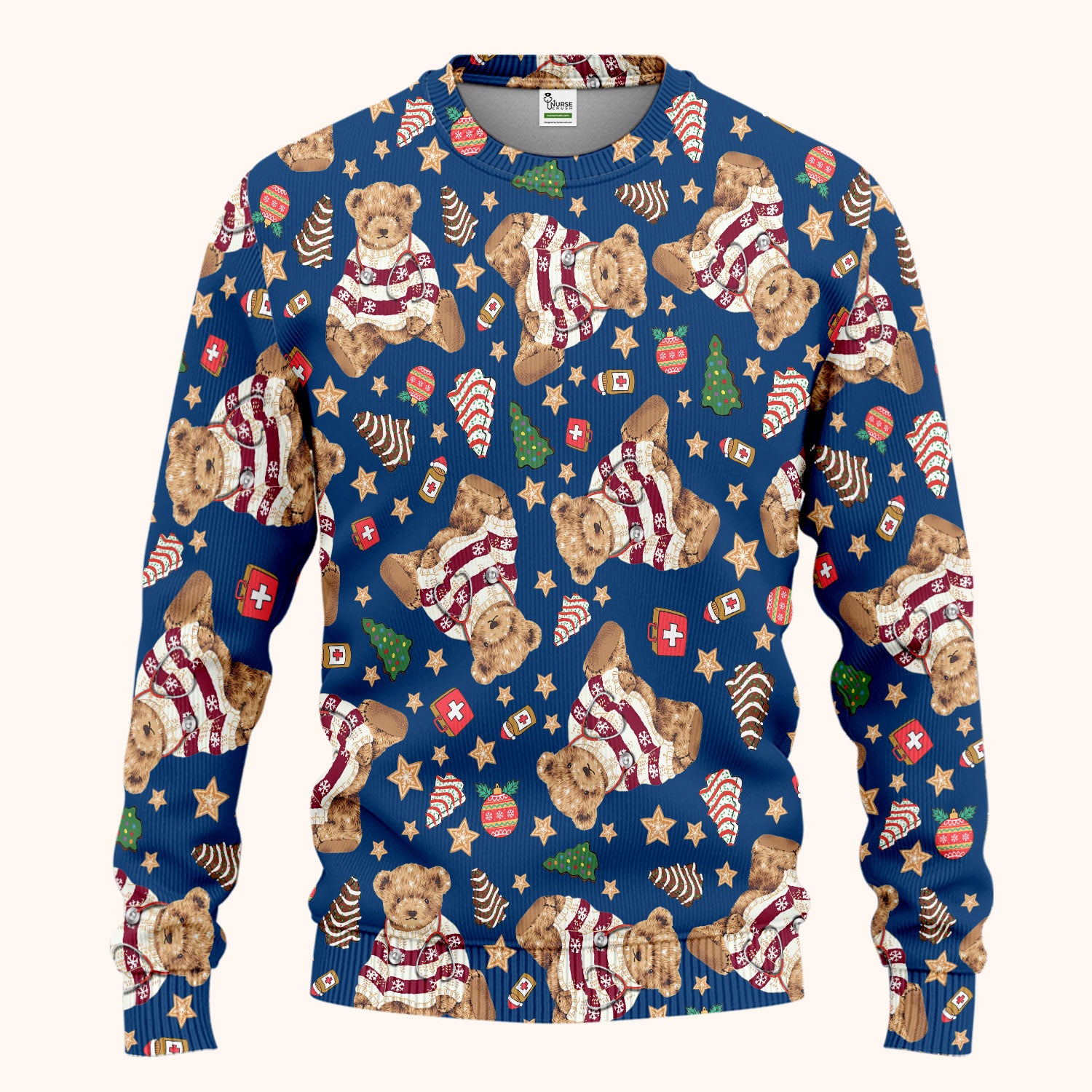 Teddy Bear Christmas Scrub Set - Festive Scrubs Pants and V Neck Top for Women - Gift for Nurses RN CNA LPN