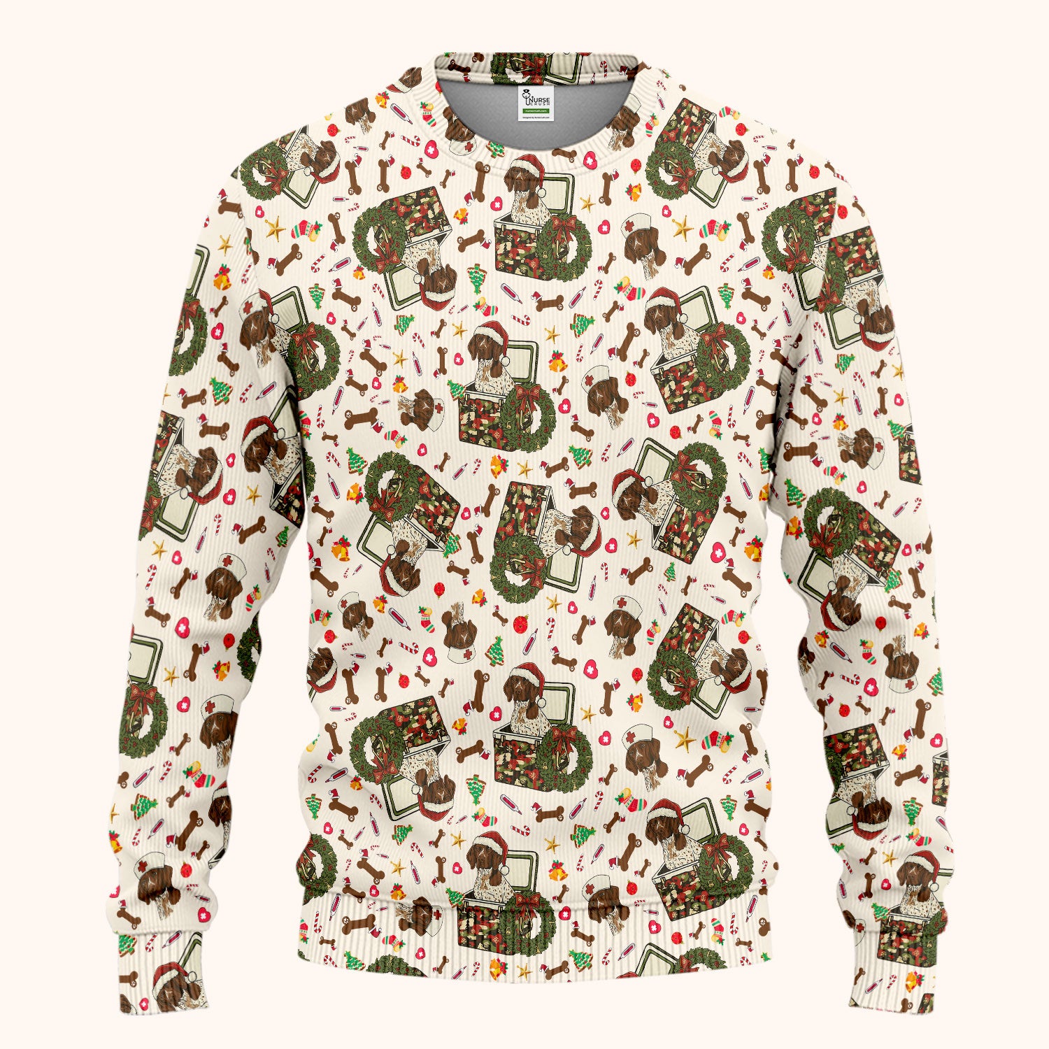 Christmas Dachshund Scrub Set - Cute Sausage Dog Nursing Pants and V Neck Top - Funny Holiday Medical Uniform