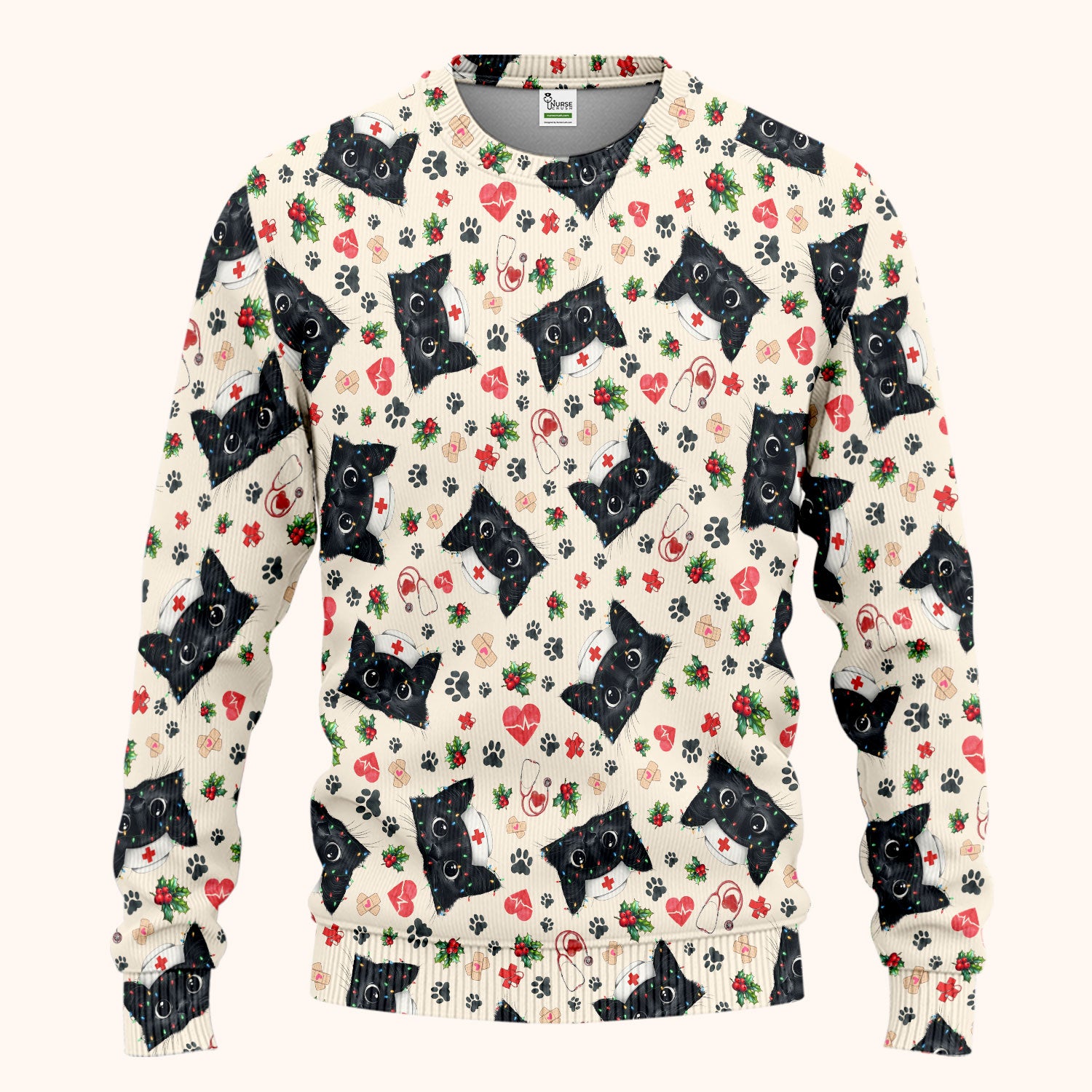 Funny Cats Scrub Set for Nurses - Black Kittens Christmas Scrubs Pants and V Neck Top - Jolly Medical Uniform Gift for RN CNA LPN