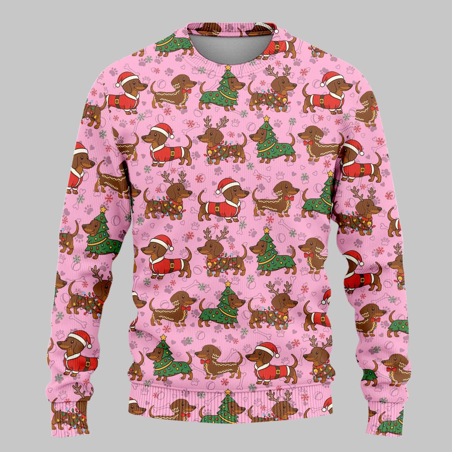Christmas Weenie Dog Scrub Sets - Xmas Dachshund Scrub Pants - Cute Sausage Puppy V Neck Top - Breathable Med Uniform