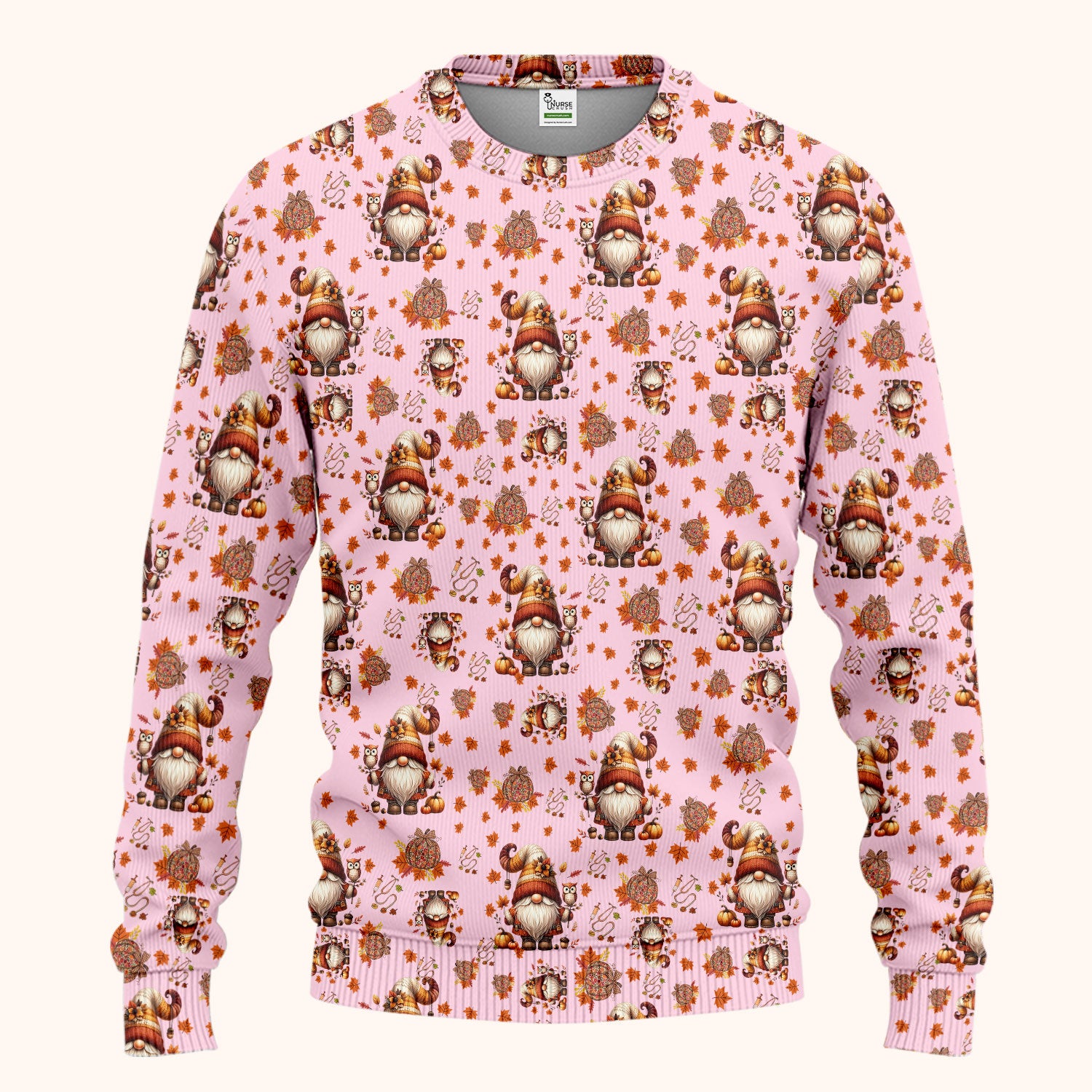 Autumn Leaves Pumpkin Scrubs Set for Women - Gnome Scrubs for Nurse Mama - Breathable Fabrics Nursing Uniform