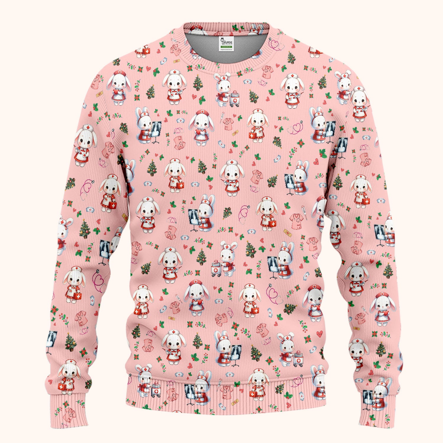 Cute Bunny Scrub Set for Nurse - Adorable Christmas Rabbit Pants and V Neck Top - Funny Holiday Medical Shirt Gift