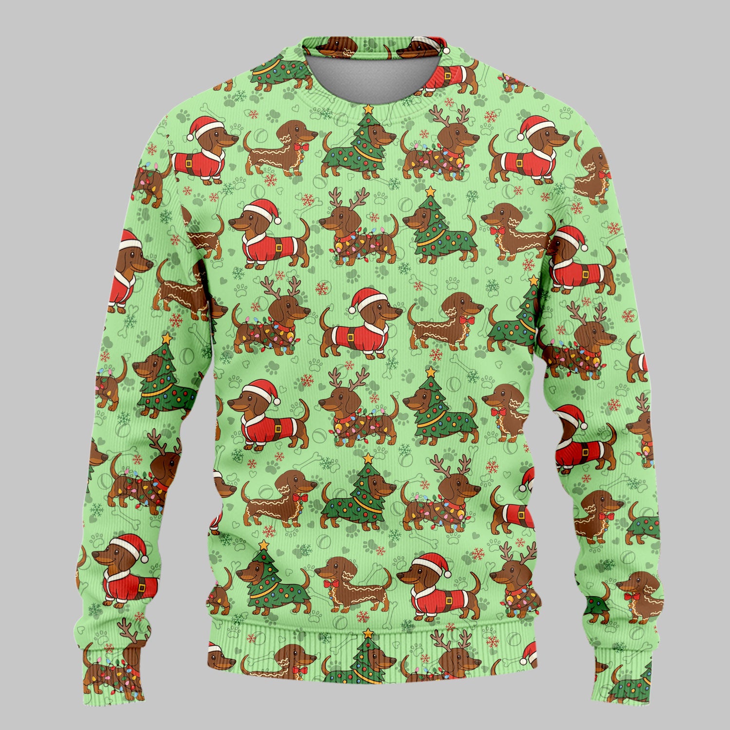 Christmas Weenie Dog Scrub Sets - Xmas Dachshund Scrub Pants - Cute Sausage Puppy V Neck Top - Ugly Sweater for Pet Lover