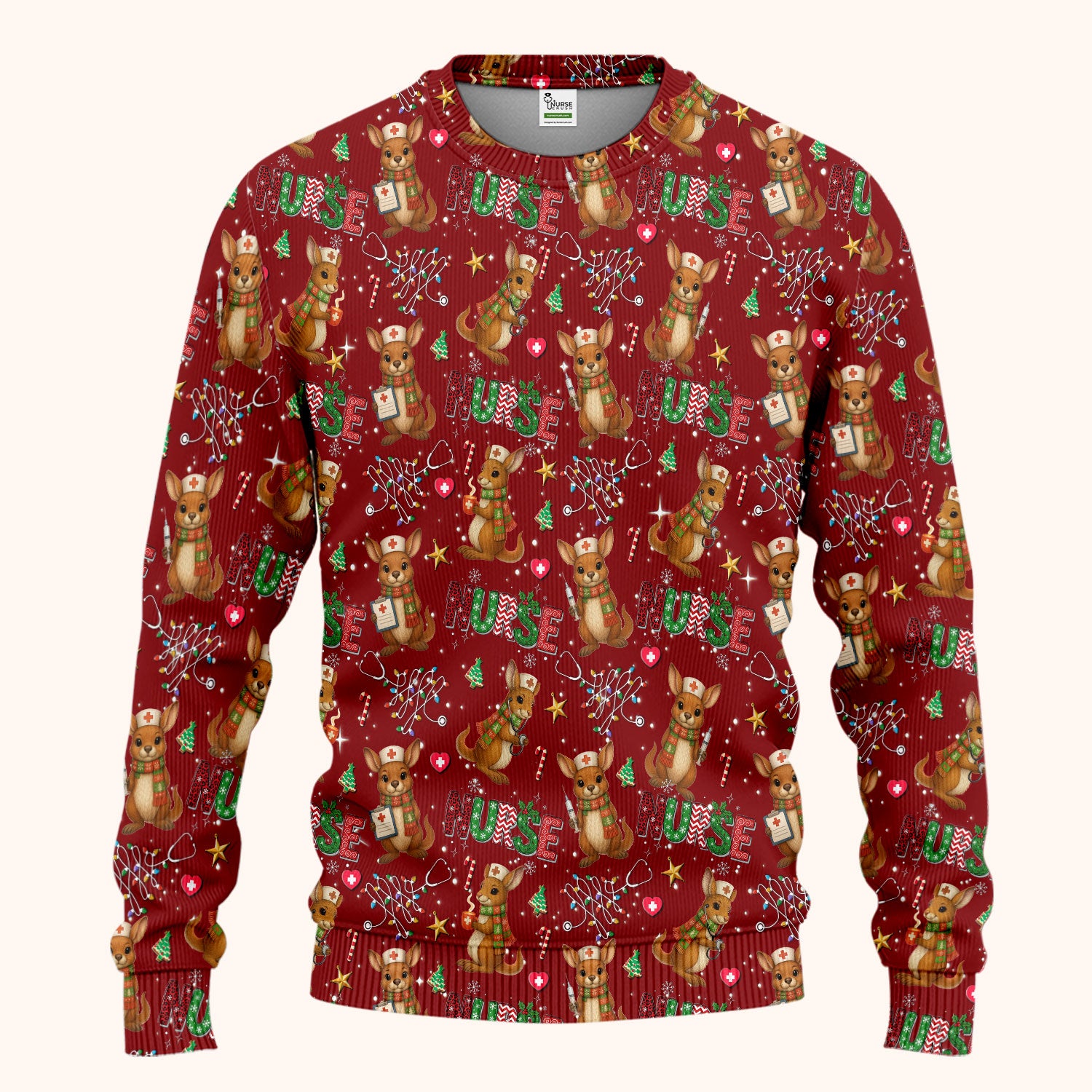 Christmas Kangaroo Nurse Scrub Set - Cute Aussie Holiday Medical Uniform - Funny Xmas Gift for Women