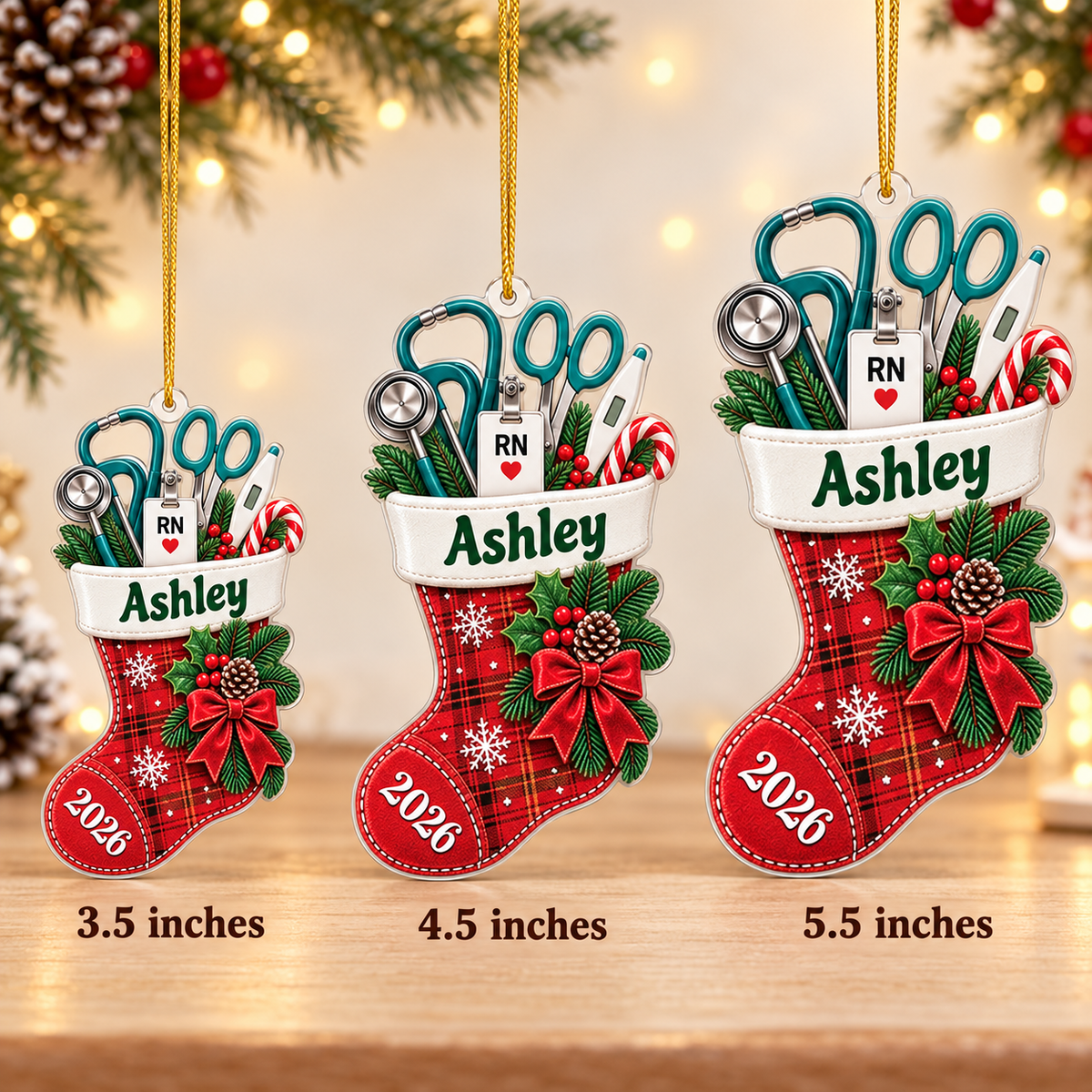 Personalized Nurse Stocking Acrylic Ornament – Custom Name & Year Christmas Gift
