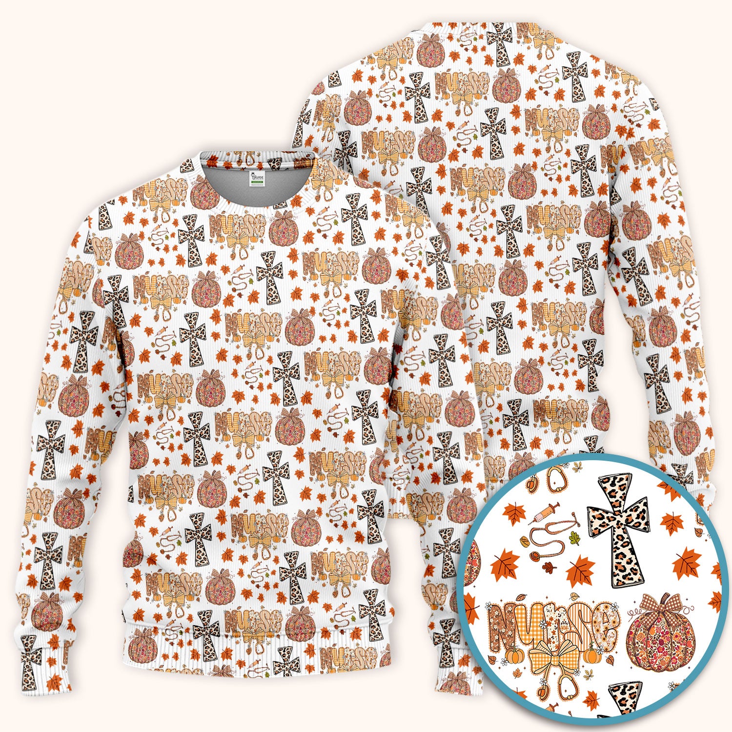 Floral Pumpkin Scrub Set for Women - Coquette Bow Thanksgiving Scrubs Pants and V Neck Top - Comfortable Medical Uniform