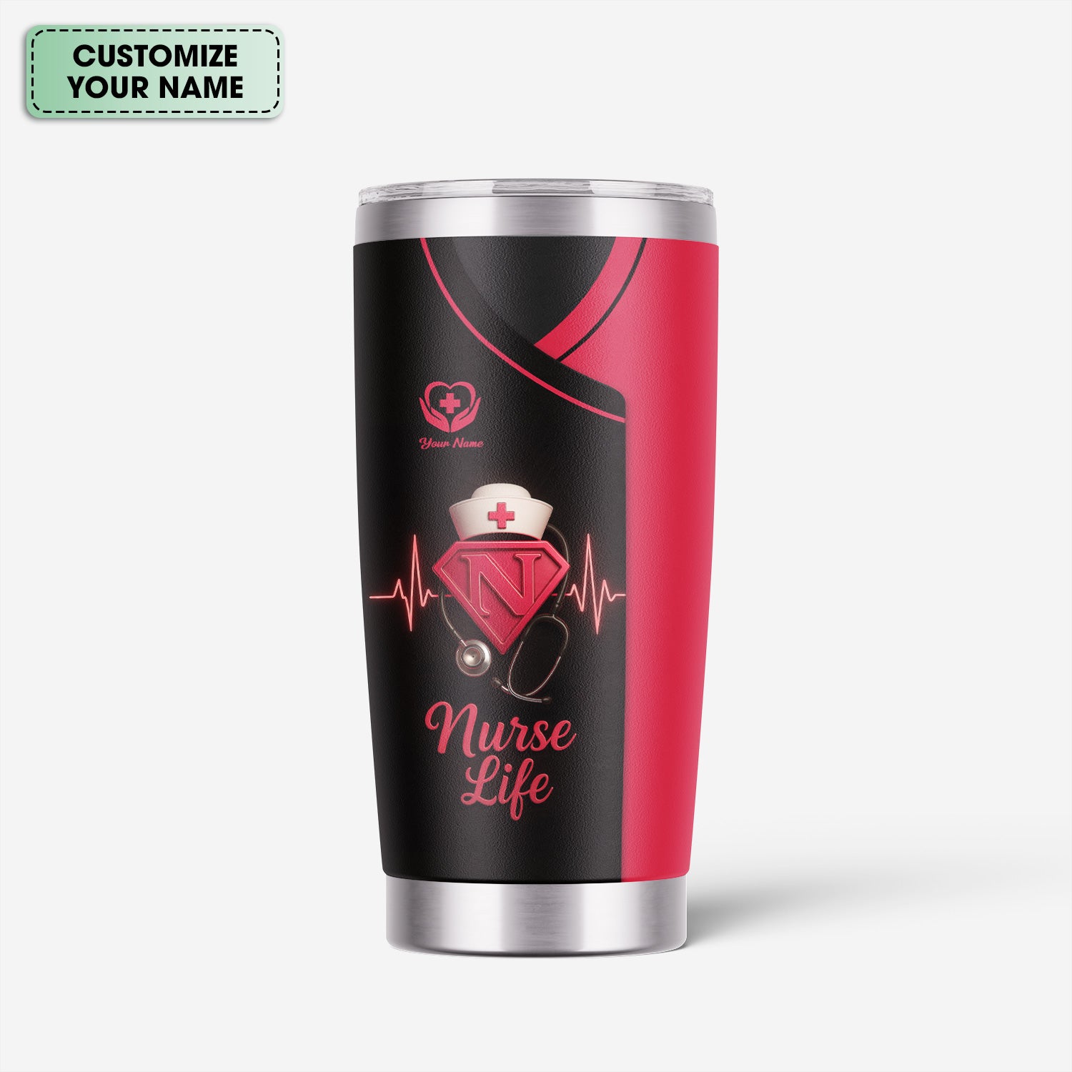Nurse Superhero Tumbler - Personalized Nurse Life Gift with Stethoscope & Heartbeat Design - Custom Stainless Travel Cup for RN, LPN, CNALPN, CNA