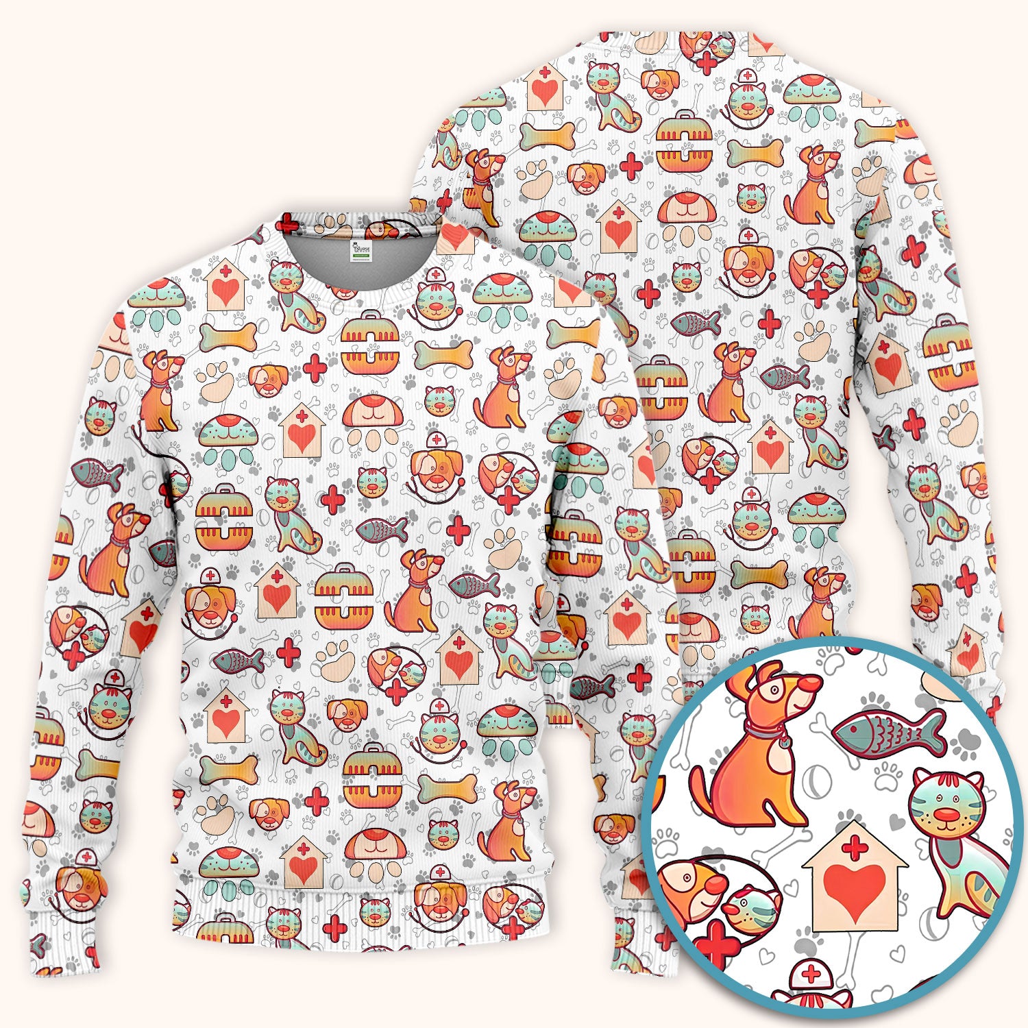 Veterinary Nurse Scrub Set - Cute Cat Dog Paw Scrubs Pants and V Neck Top - Funny Animal Vet Tech Uniform for Women