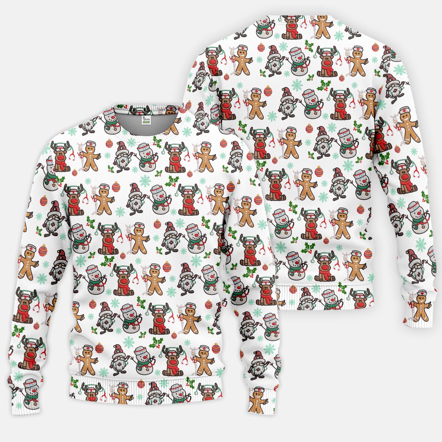 Christmas Gingerbread Scrubs Set for Women - Comfortable Scrubs for Nurses - Reindeer Santa Pants and V Neck Top