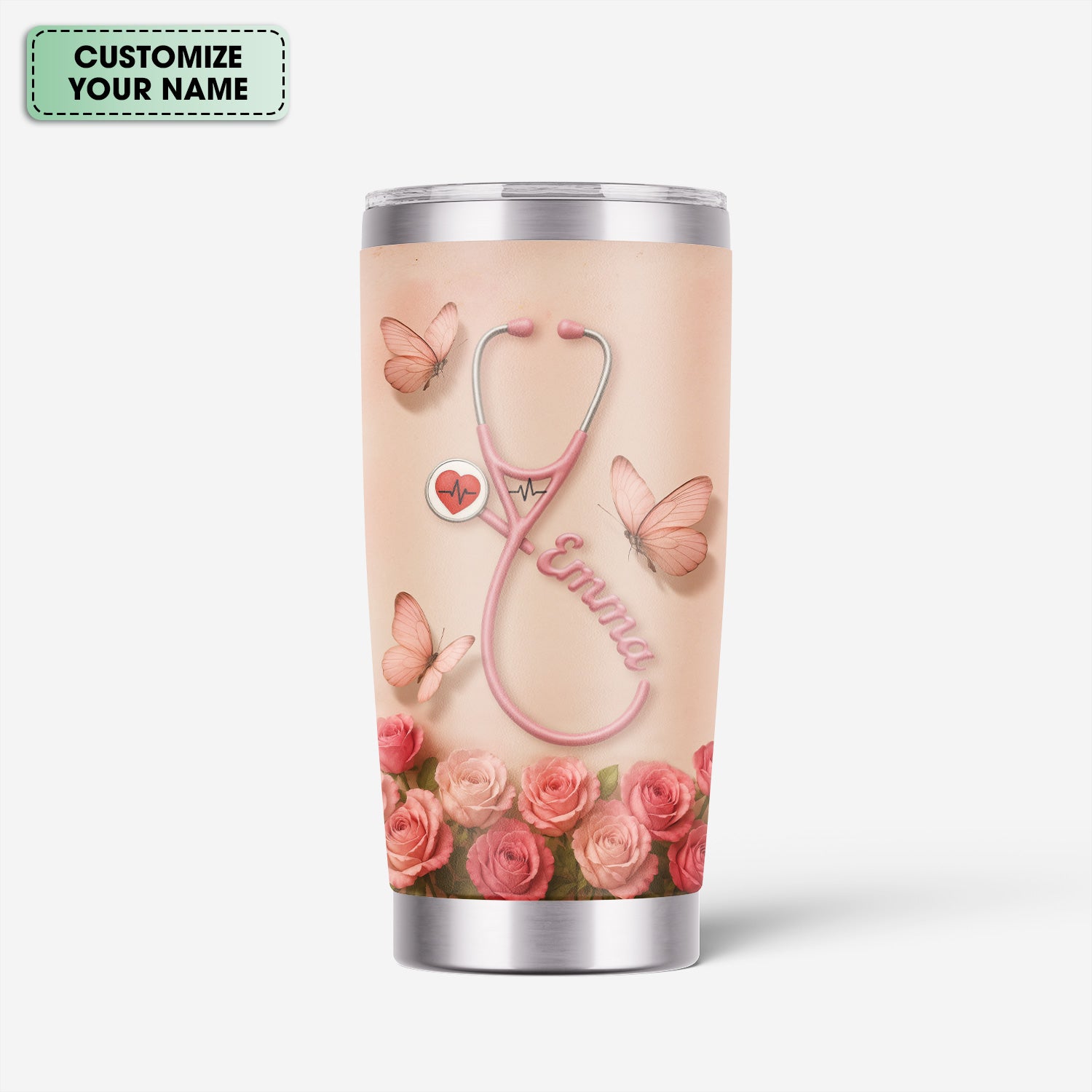 Nutrition Facts Nurse Tumbler - Personalized 20oz Stainless Steel Cup - Funny Nurse Gift for Women