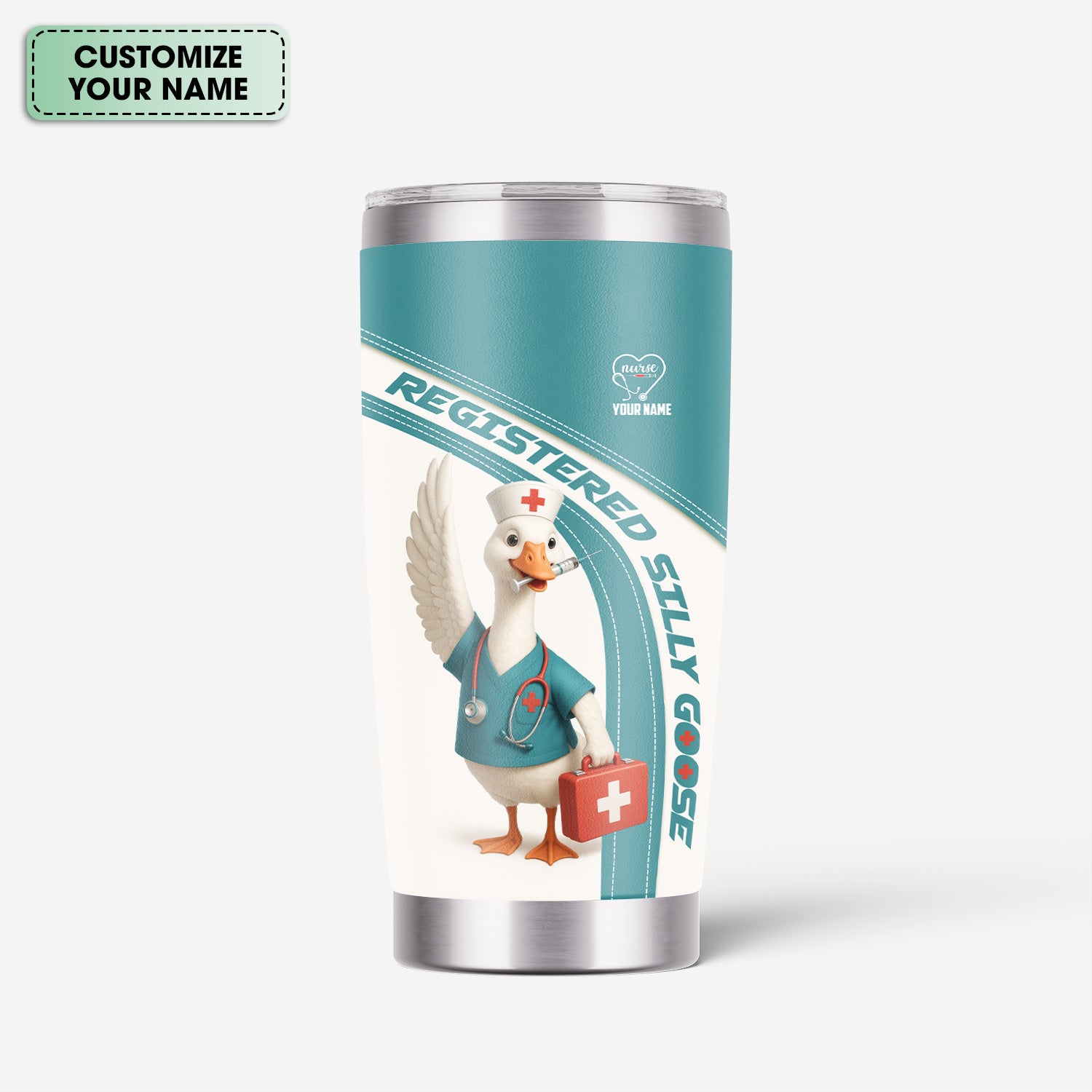 Personalized Registered Nurse Tumbler - Silly Goose Design for Nurse Gifts - Customizable Travel Mug for LPNs & Healthcare Workers