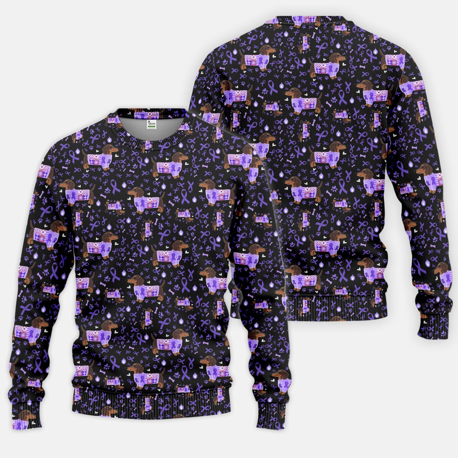 Purple Ribbon Dachshund Scrub Sets - Cute Awareness Dog Paw Prints Scrub Pants and V Neck Top - Support Lupus Cancer Med Uniform